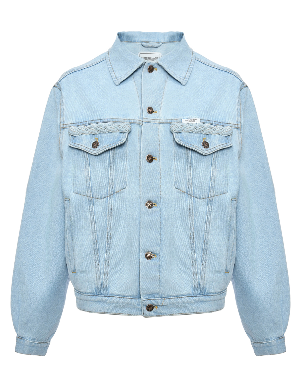 Куртка джинсовая с декором косички, голубая Forte dei Marmi Couture, размер 44, цвет нет цвета