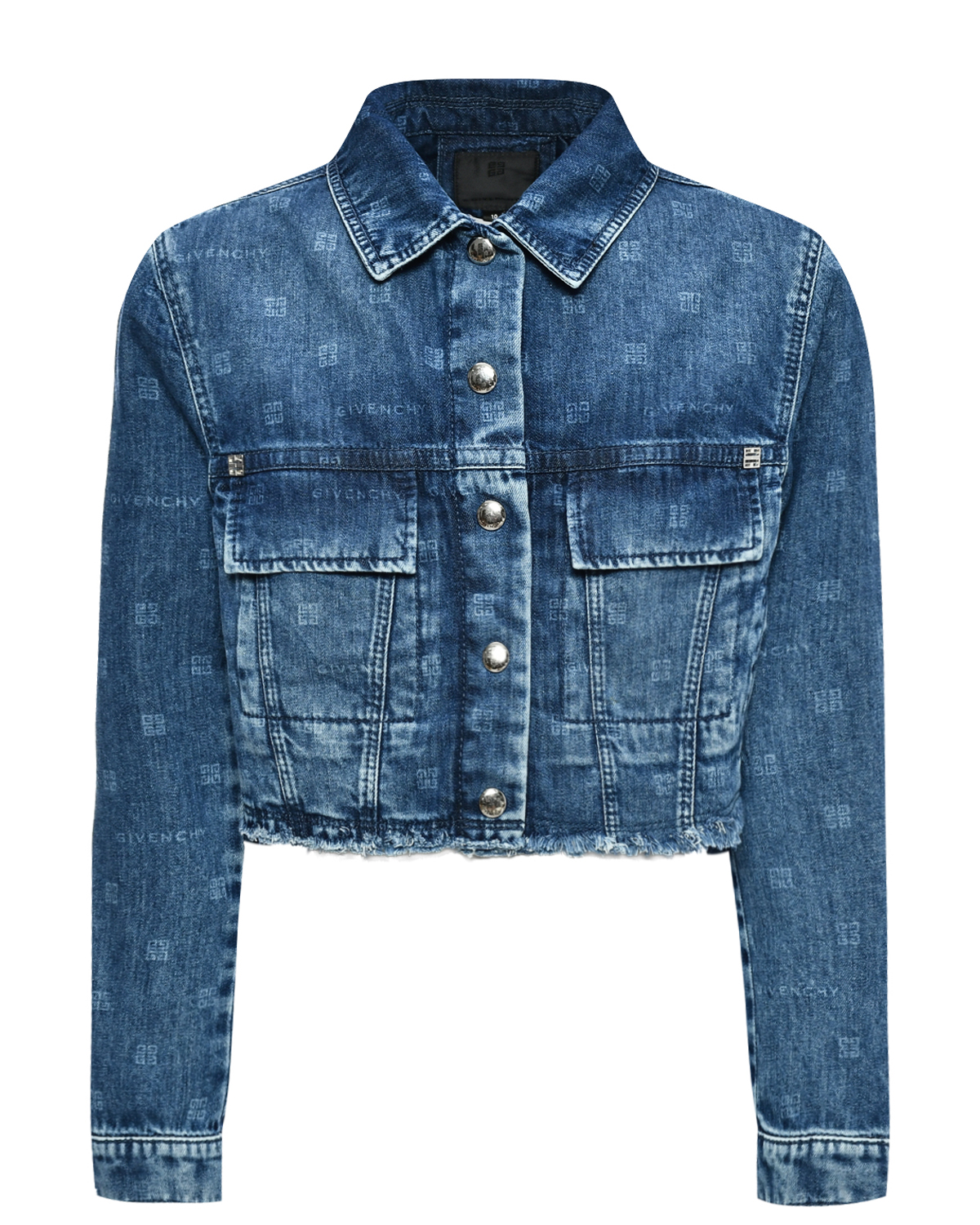 Куртка джинсовая укороченная со слошным лого Givenchy, размер 164, цвет нет цвета