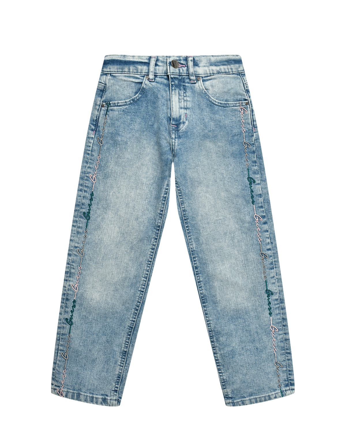 Выбеленные джинсы с вышитым лого Guess