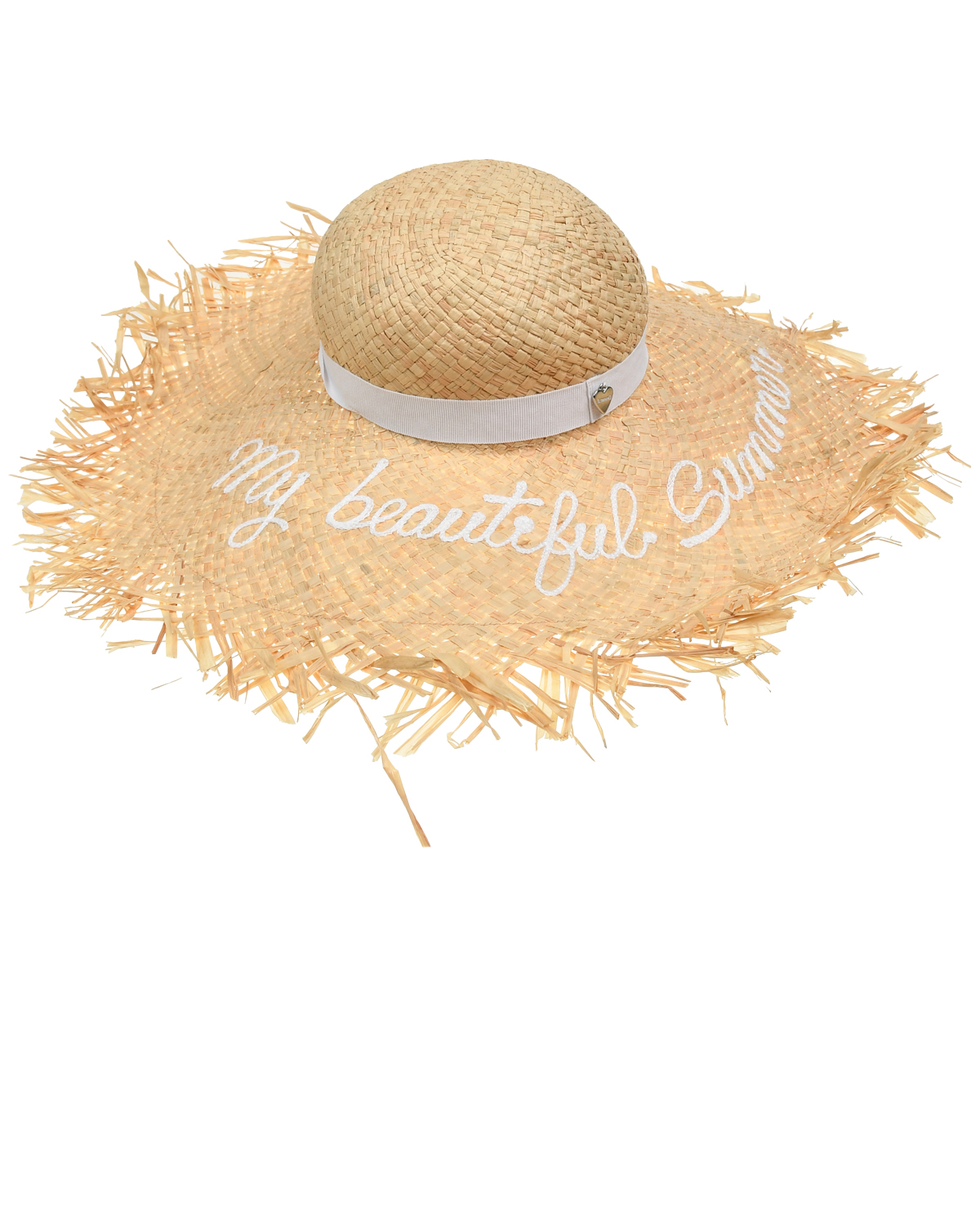 Соломенная шляпа с вышивкой "My beautiful summer" Il Trenino, размер 58, цвет бежевый
