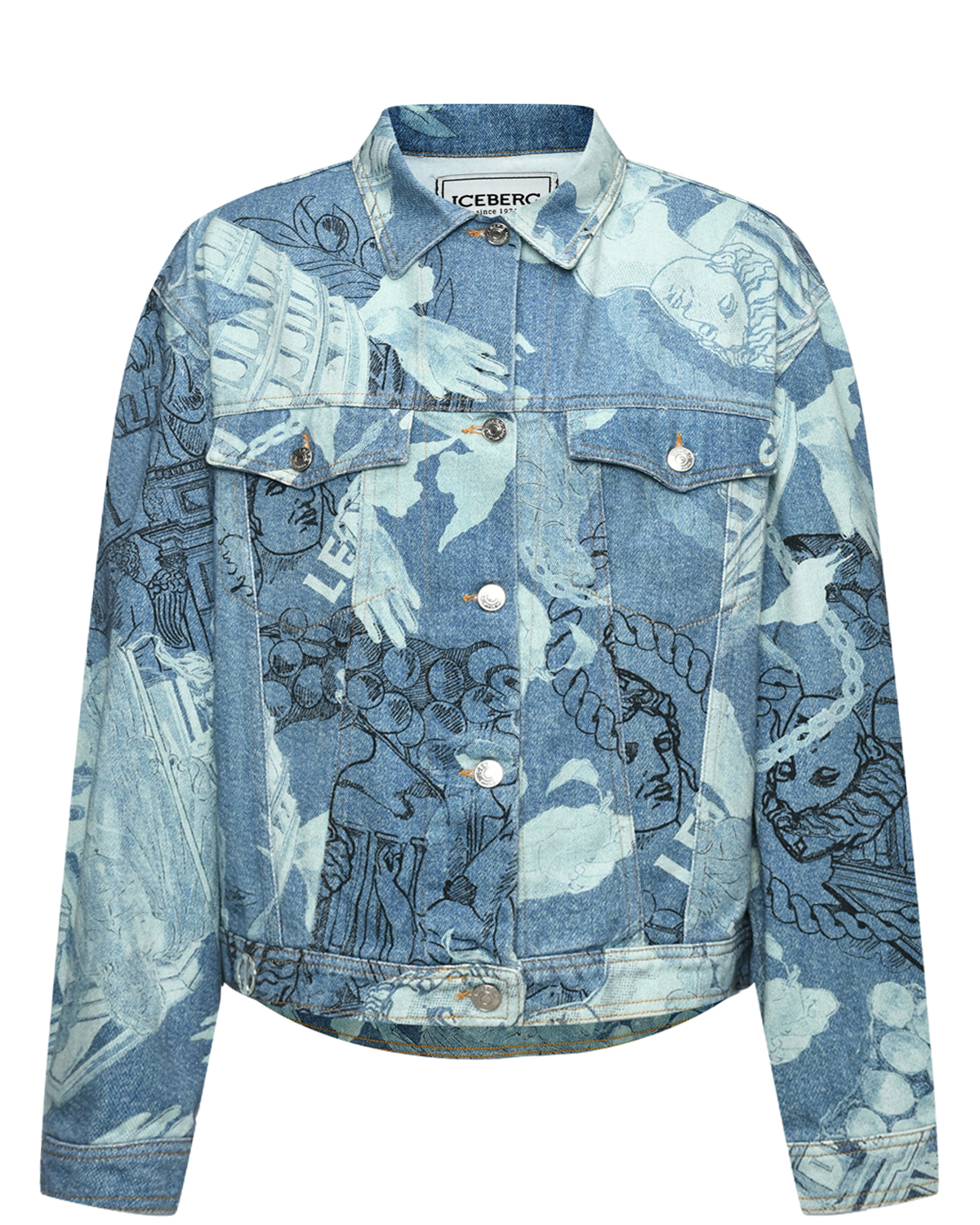 Куртка джинсовая с принтом, синяя Iceberg, размер 40, цвет нет цвета