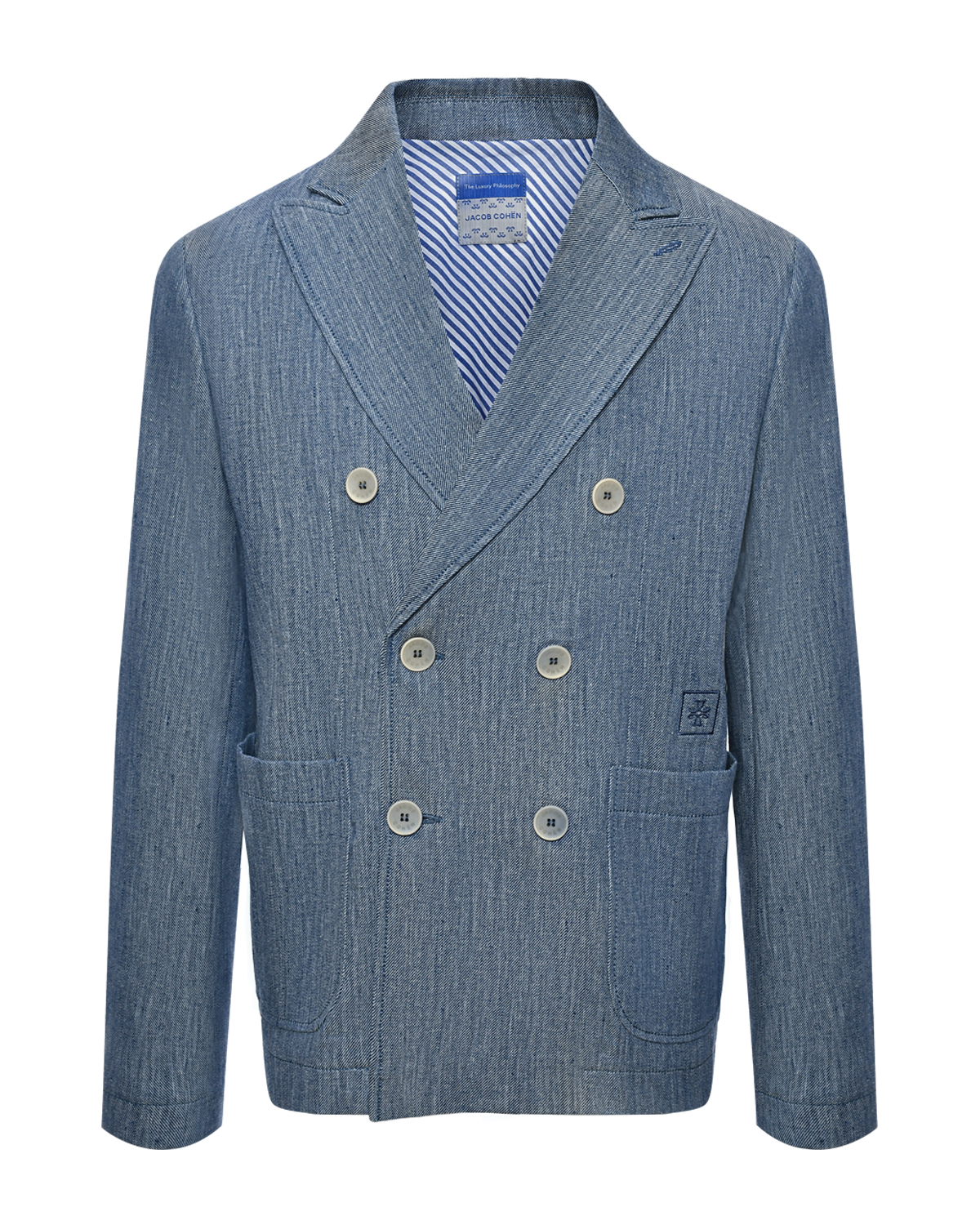 Пиджак двубортный из льна, голубой Jacob Cohen, размер 164, цвет нет цвета