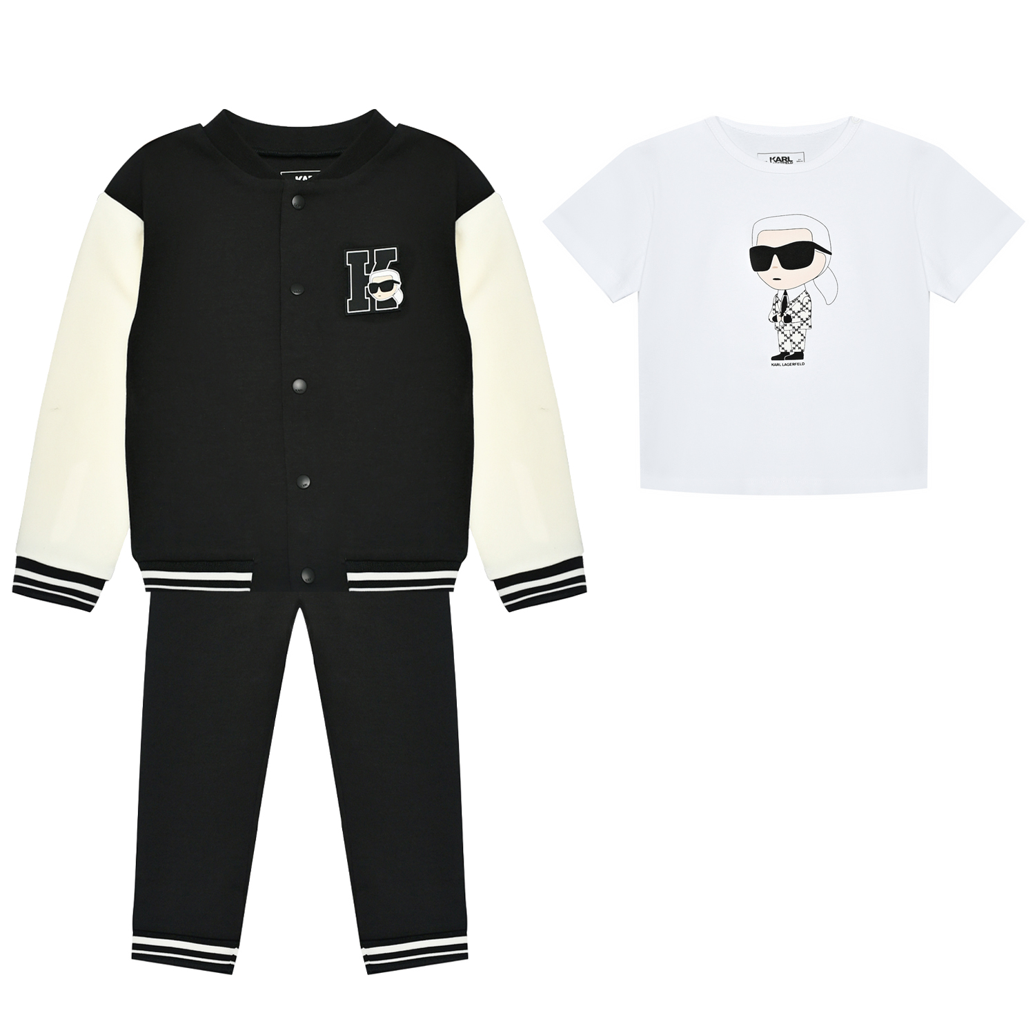Комплект куртка бомбер и спортивные брюки + футболка с принтом Karl Karl Lagerfeld kids, размер 92, цвет нет цвета