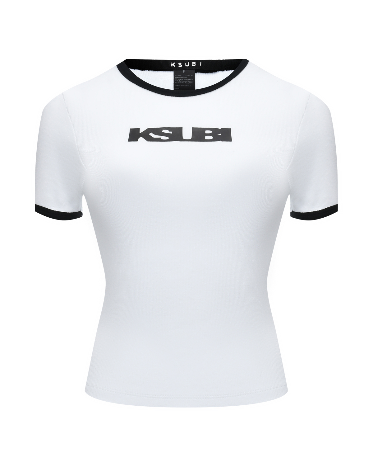 Футболка slim fit с черной окантовкой и лого, белая Ksubi