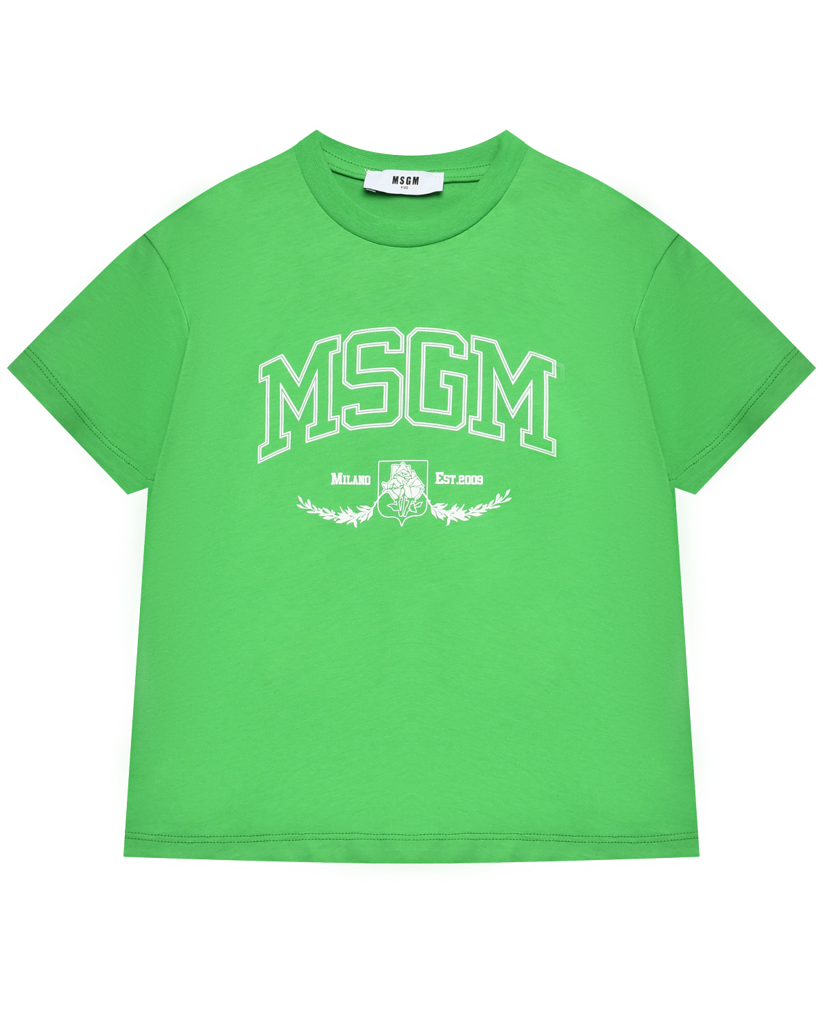 Футболка с логотипом, зеленая MSGM, размер 140, цвет зеленый - фото 1