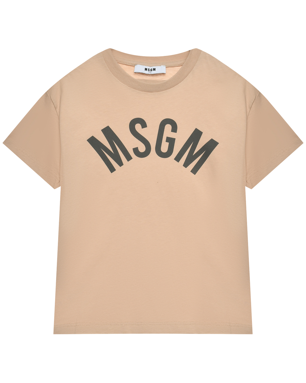 Футболка с логотипом на груди, бежевая MSGM футболка для мальчиков бежевая с рисунком и текстом