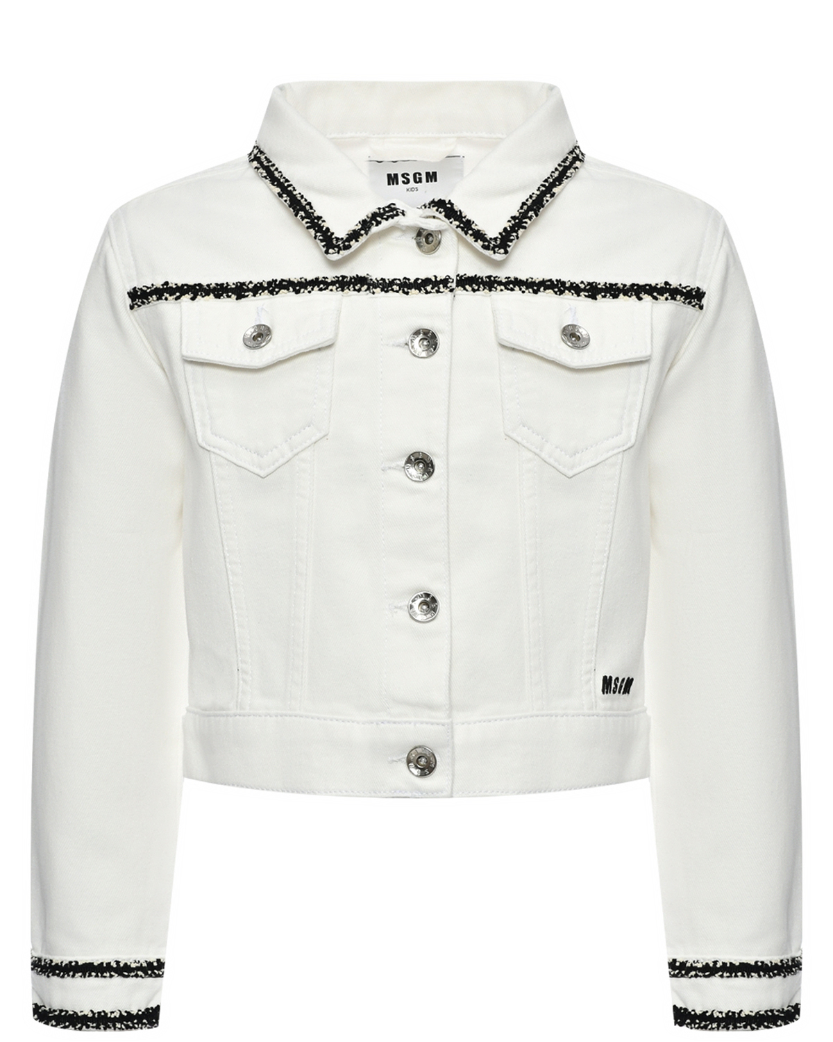Джинсовая куртка с отделкой бисером MSGM, размер 152, цвет белый