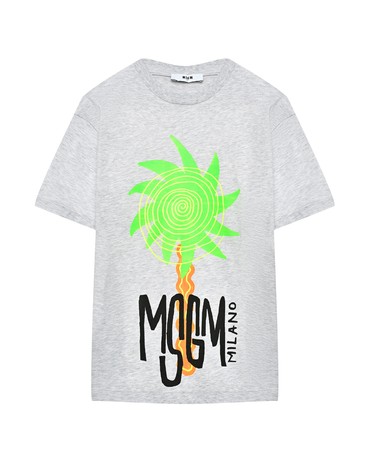 Футболка с логотипом и принтом пальмы, серая MSGM футболка с логотипом зеленая msgm
