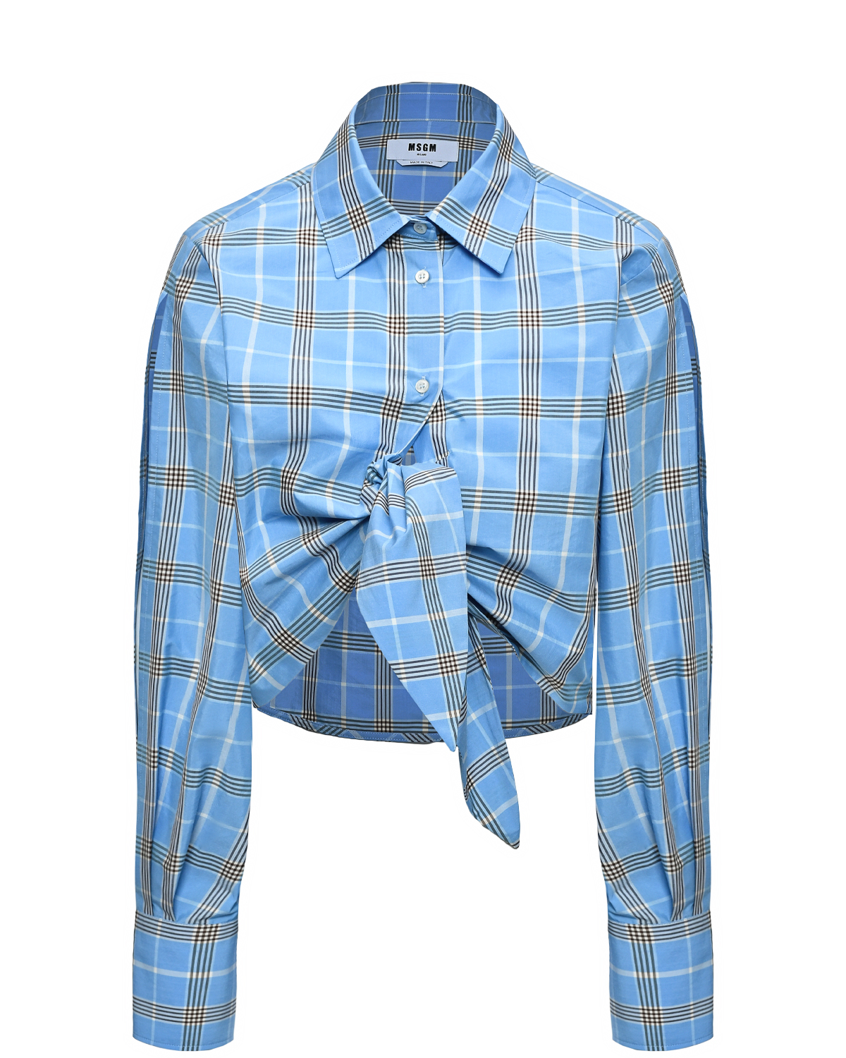Укороченная рубашка в клетку, голубая MSGM, размер 40, цвет нет цвета - фото 1