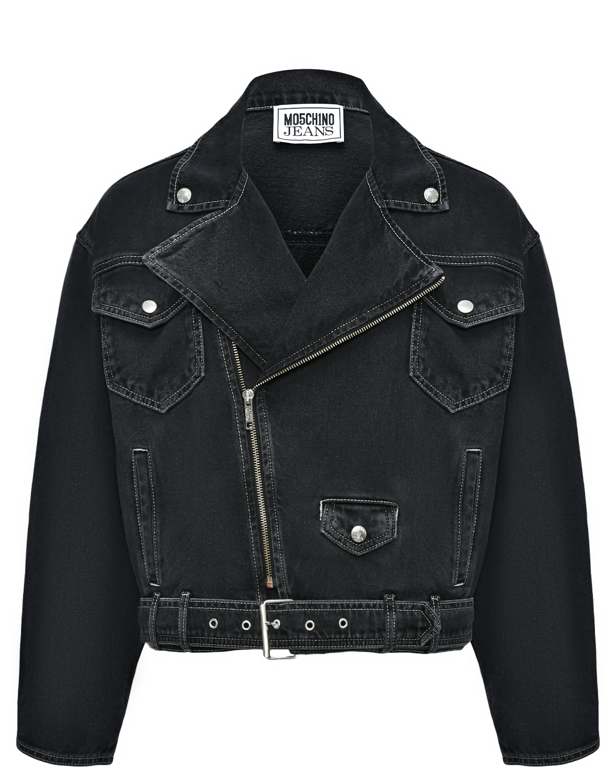 Джинсовая куртка-косуха, черная Mo5ch1no Jeans, размер 42, цвет черный