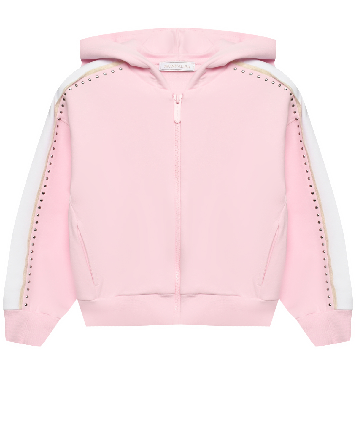 Куртка спортивная с клепками и лампасами, розовая Monnalisa, размер 104, цвет розовый - фото 1