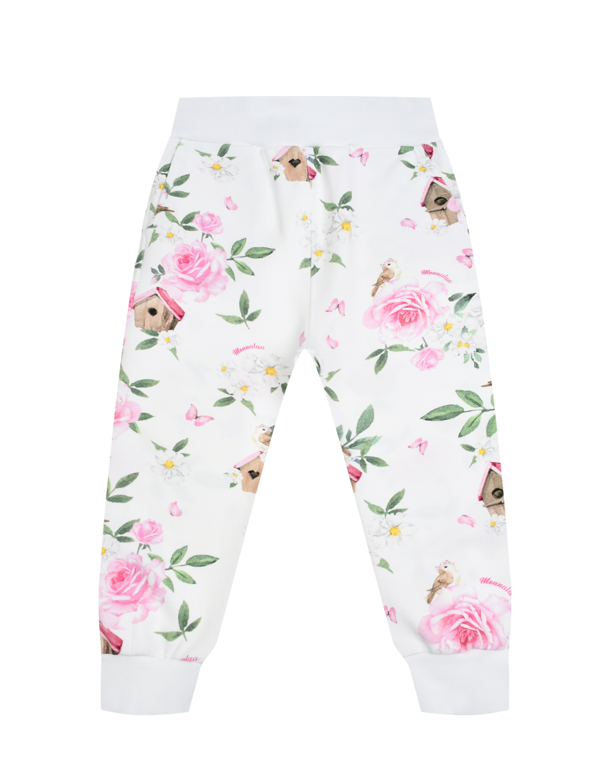 Спортивные брюки со сплошным принтом "цветы и скворечники" Monnalisa
