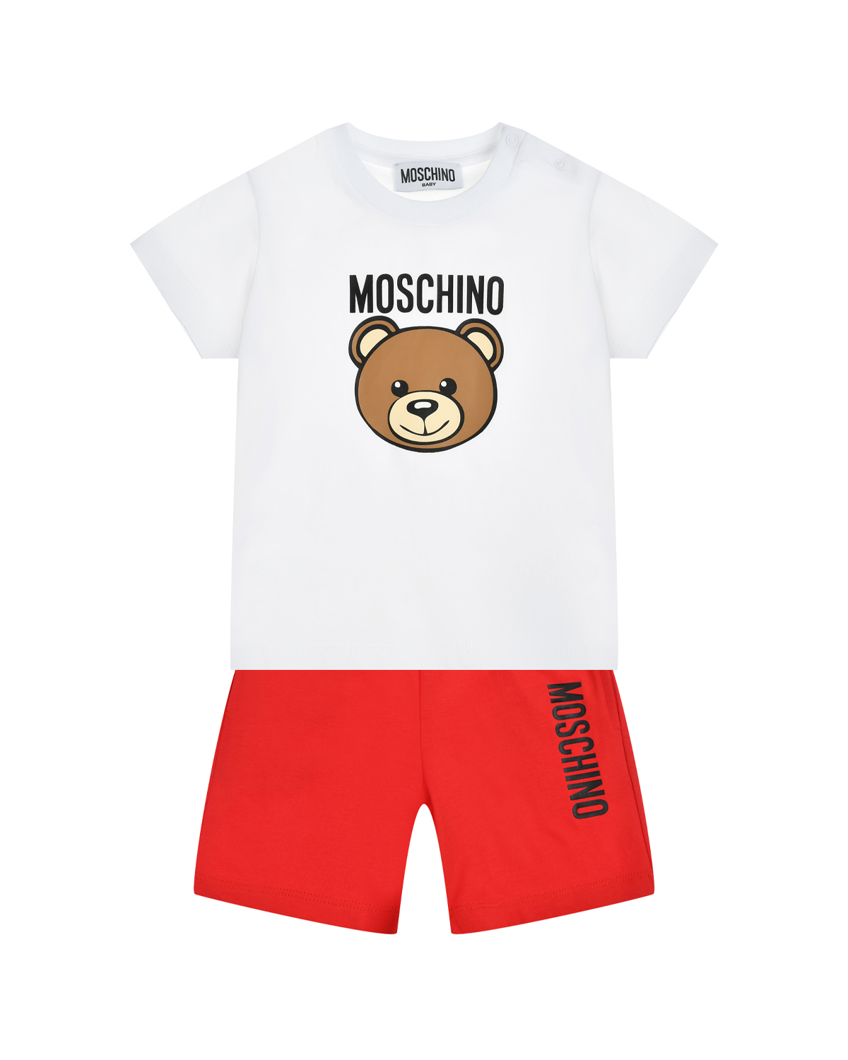 Комплект: красные шорты и белая футболка Moschino