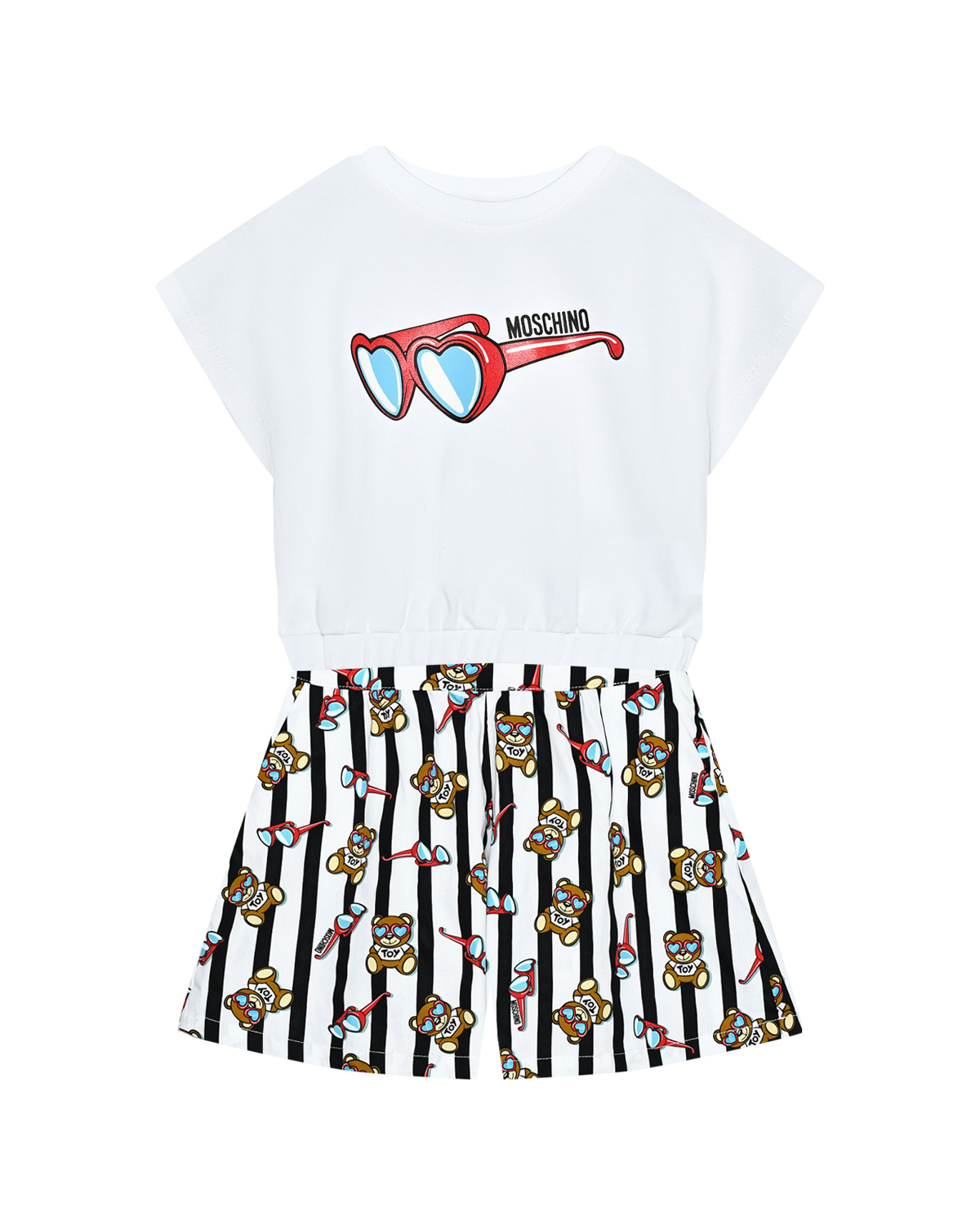 Комплект: футболка с принтом "очки"+ шорты в полоску Moschino