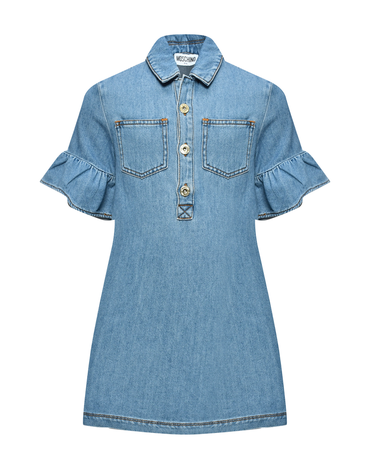 Джинсовое платье с рюшами на рукавах Moschino, размер 116, цвет нет цвета - фото 1