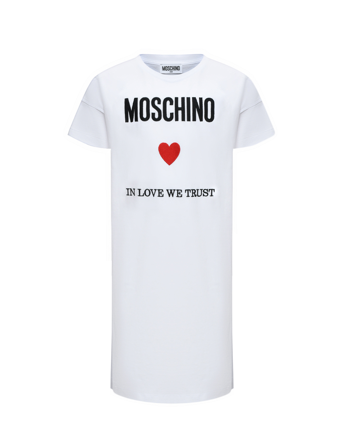 Платье-футболка с принтом "In love we trust" Moschino, размер 152, цвет белый - фото 1