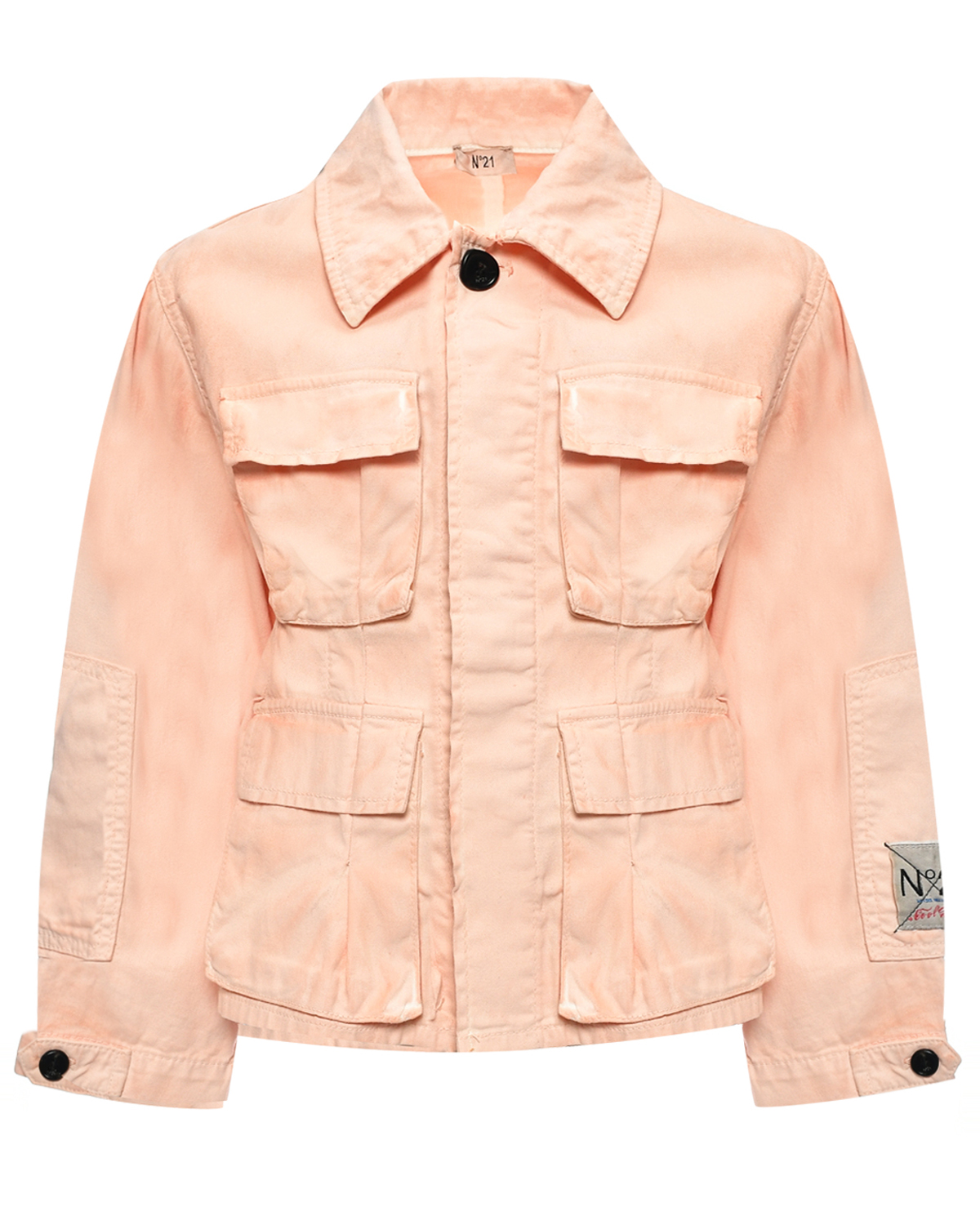 Джинсовая куртка с накладными карманами, розовая No. 21, размер 140, цвет нет цвета