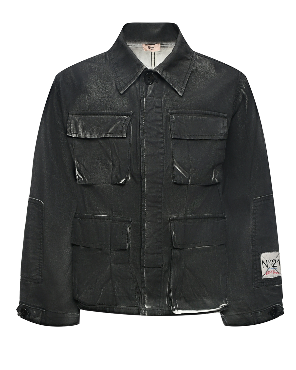 Джинсовая куртка с накладными карманами, черная No. 21, размер 164, цвет черный - фото 1