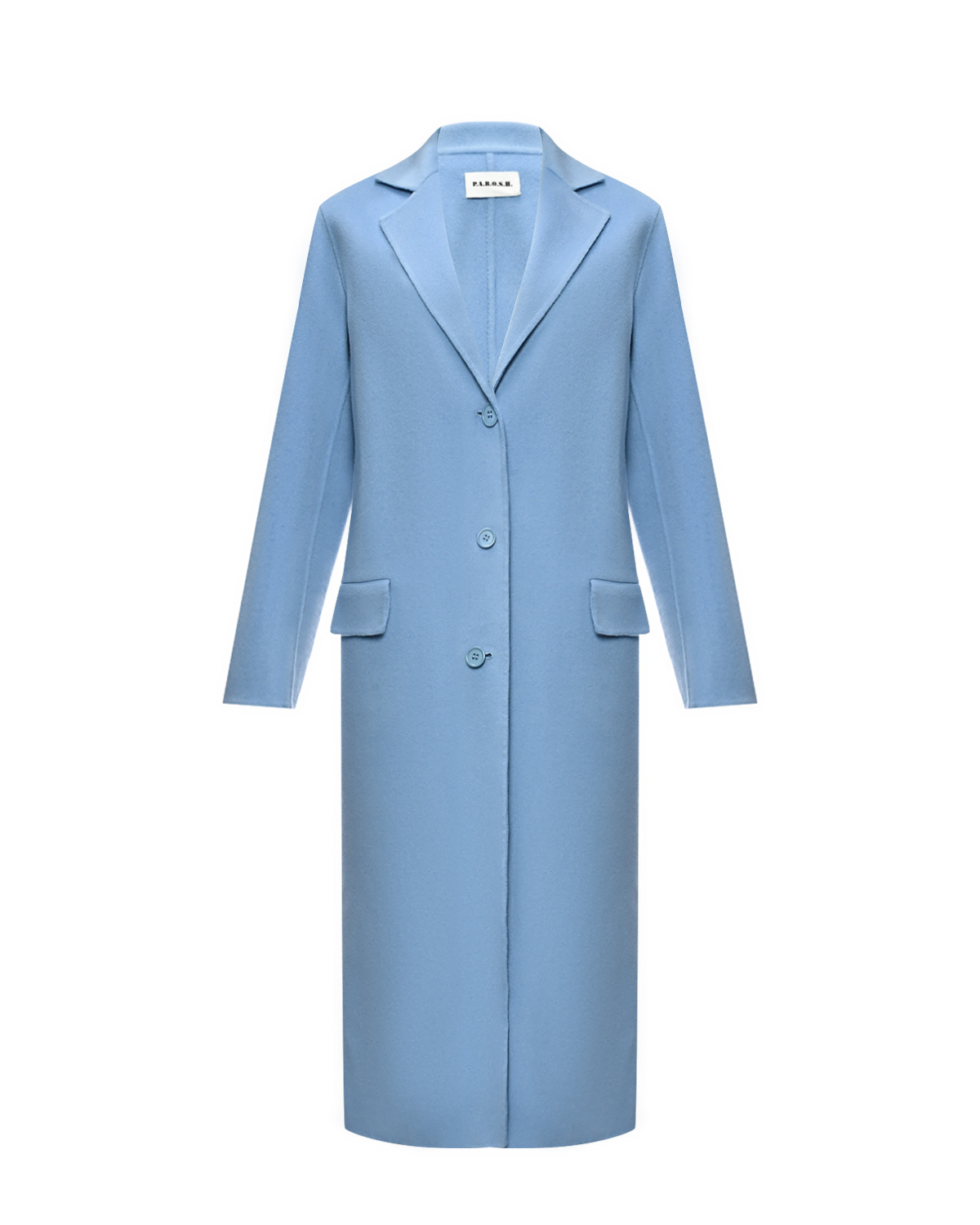 Однобортное пальто прямого кроя, голубое Parosh, размер 42, цвет голубой