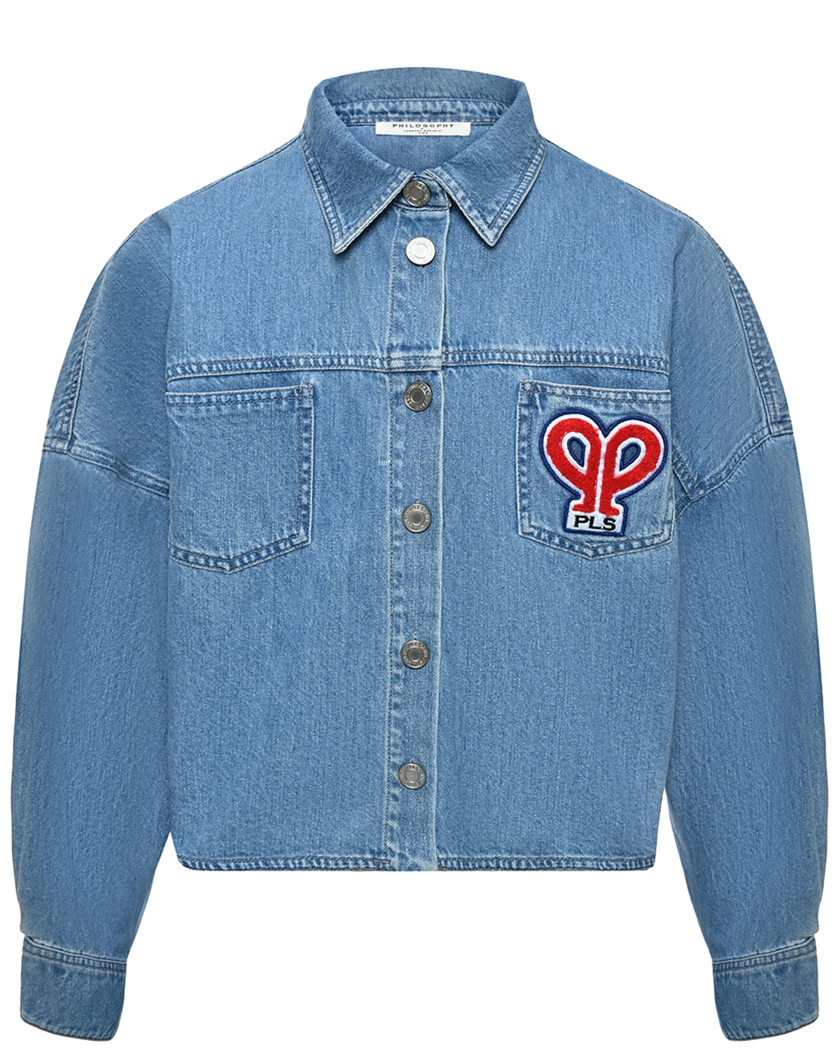 Куртка джинсовая укороченная с логотипом, голубая Philosophy di Lorenzo Serafini Kids, размер 128, цвет нет цвета
