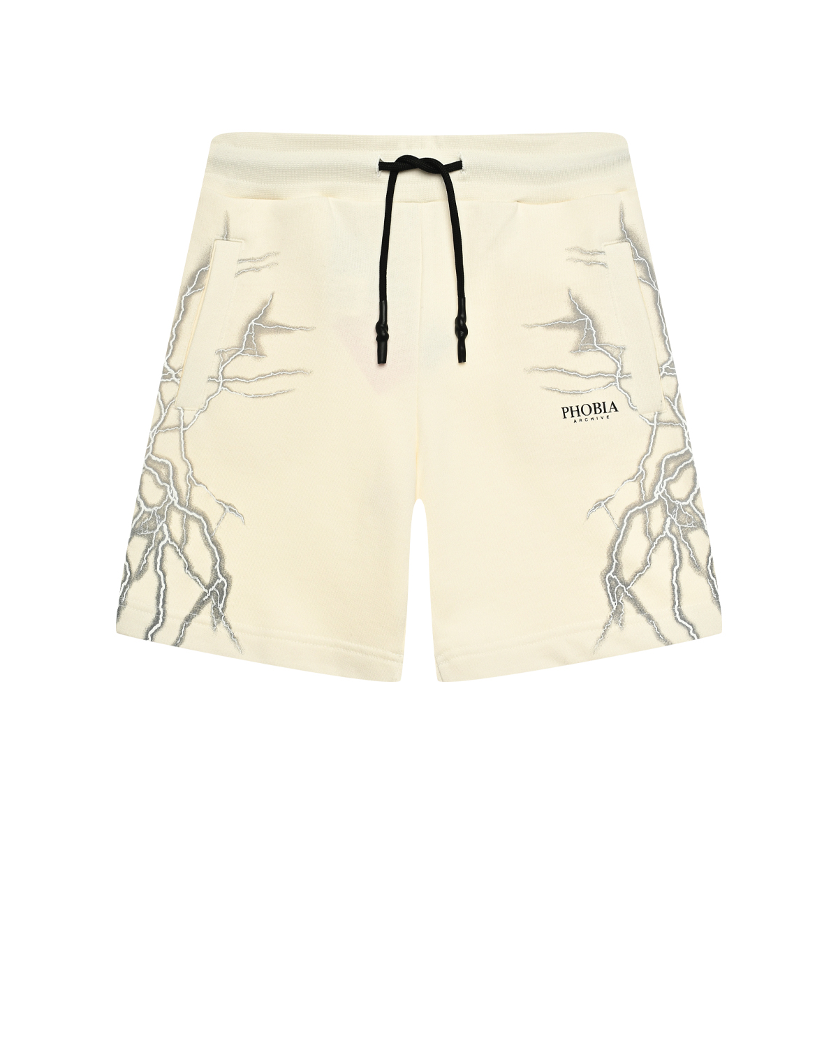 Бермуды с логотипом на штание и принтом молнии, светло-бежевые Phobia Archive, размер 152, цвет мультиколор - фото 1