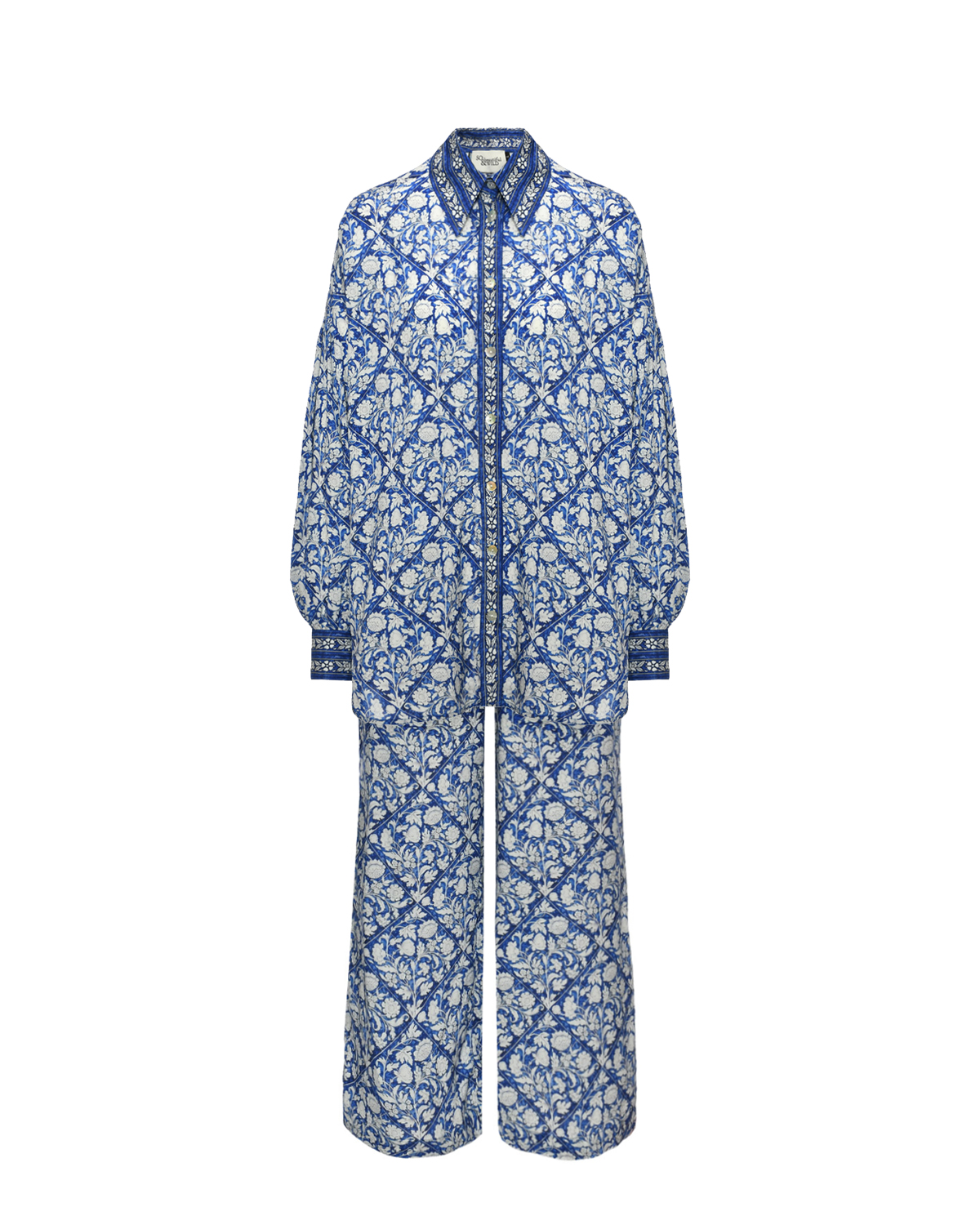 Комплект: рубашка и брюки в пижамном стиле, майолика SO BEAUTIFUL&WILD, размер 44, цвет нет цвета - фото 1