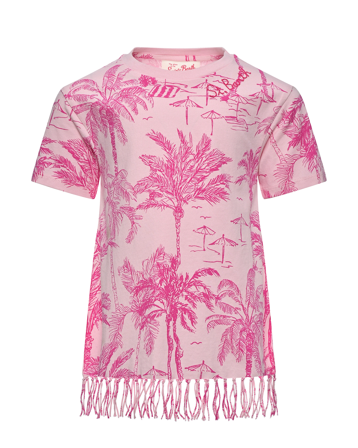 Платье - футболка с бахромой и принтом пальмы, розовое Saint Barth, размер 140, цвет нет цвета