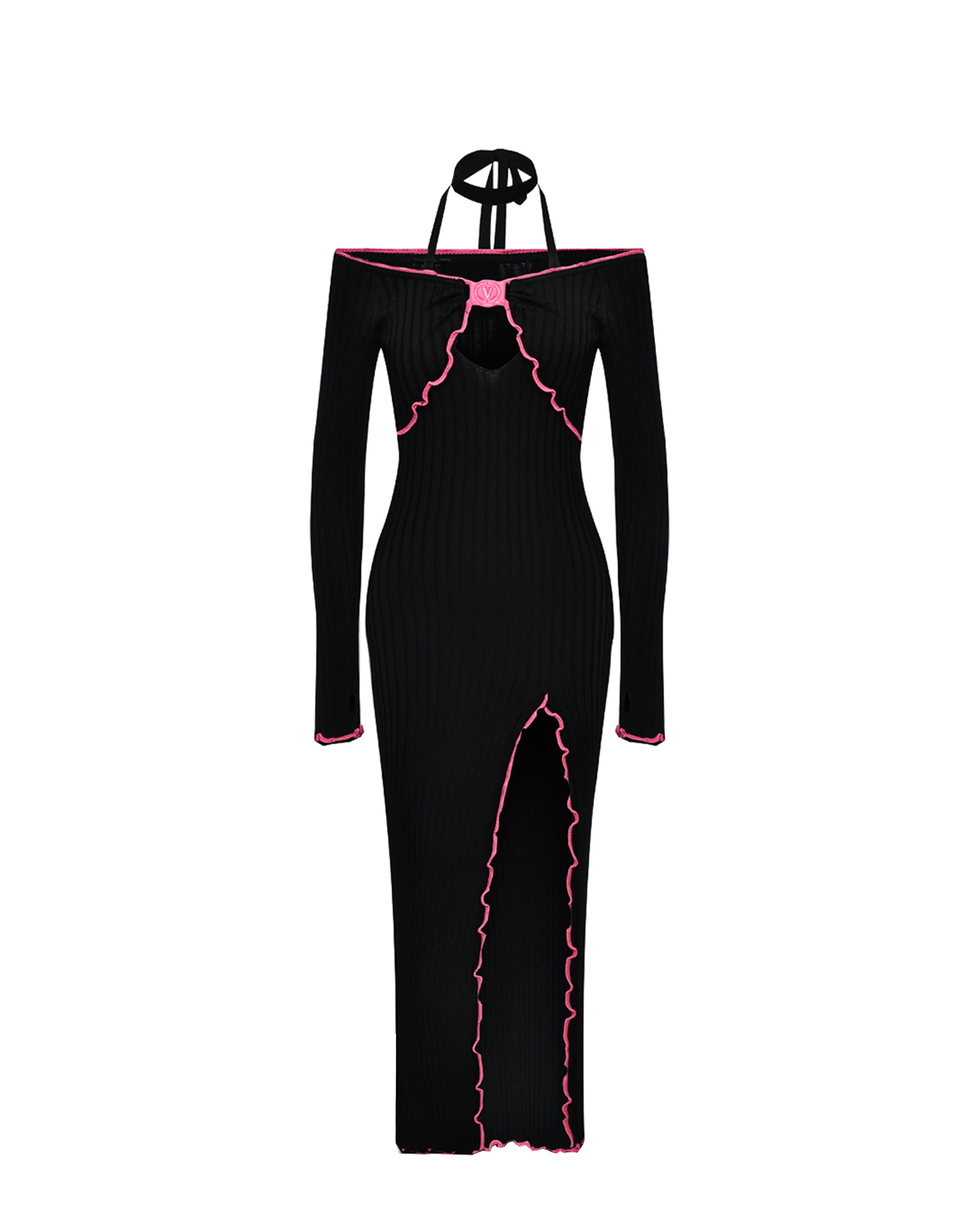 Платье с розовым кантом, черное Versace Jeans Couture