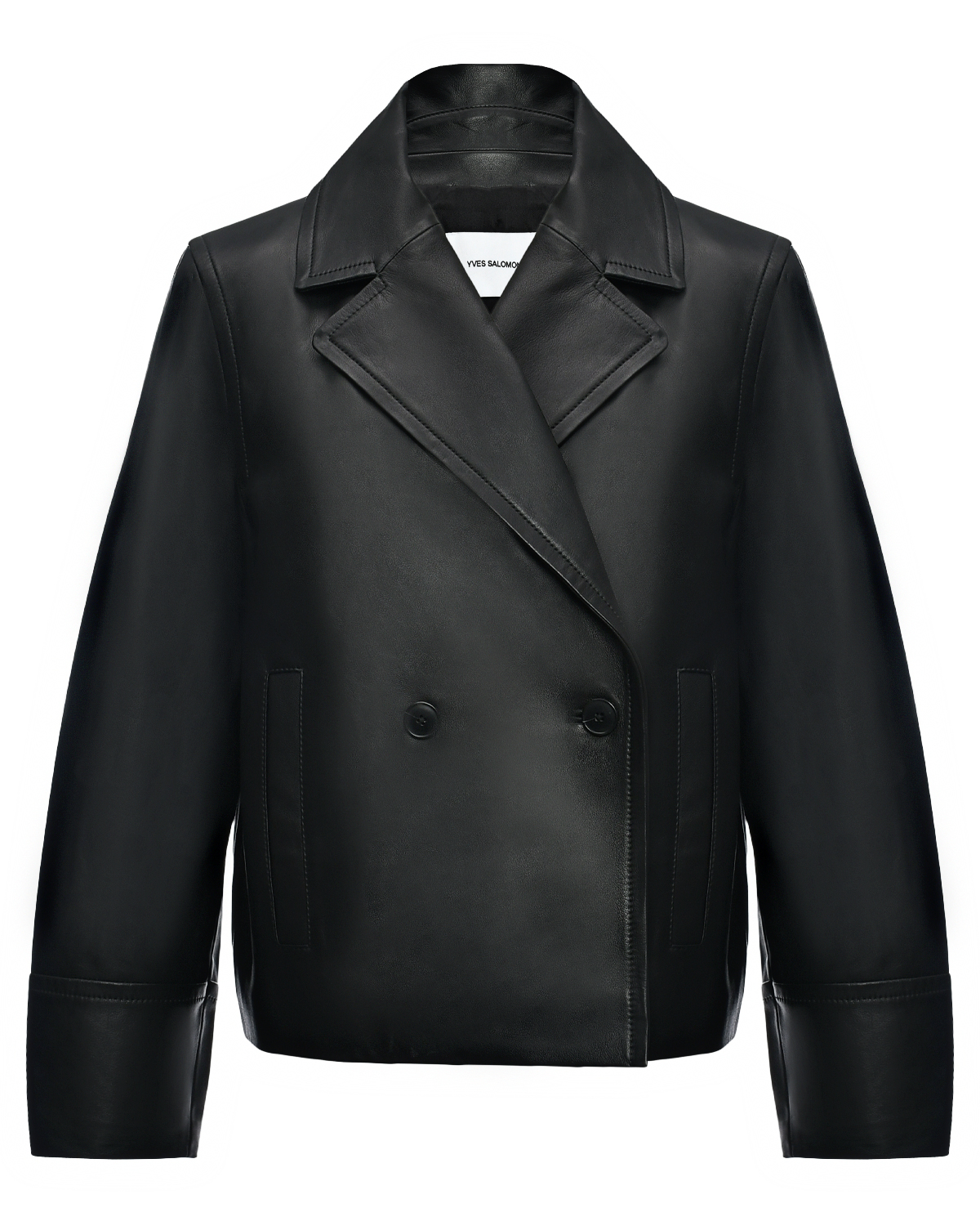 Двубортная кожаная куртка, черная Yves Salomon, размер 40, цвет черный