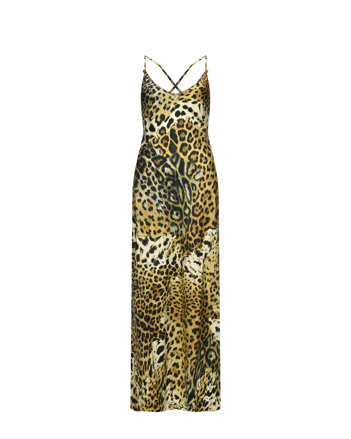 Платье макси на бретелях, леопардовый принт Roberto Cavalli