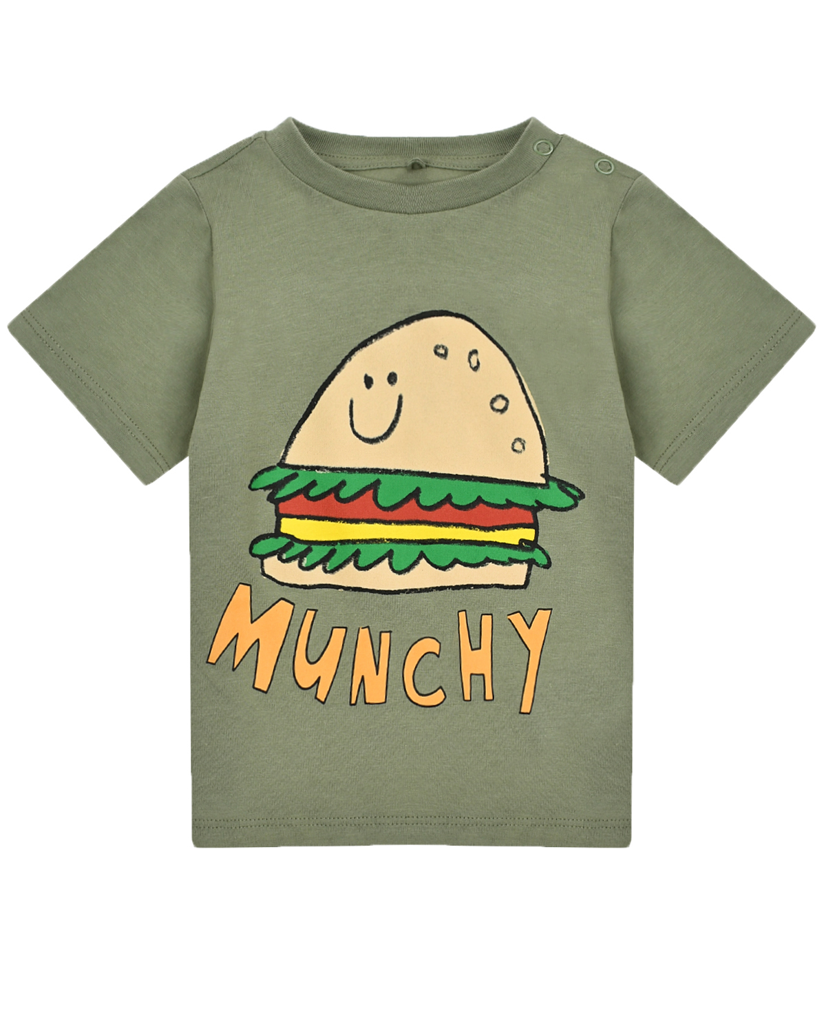 Футболка принт бургер, надпись Munchy Stella McCartney, размер 98, цвет хаки - фото 1