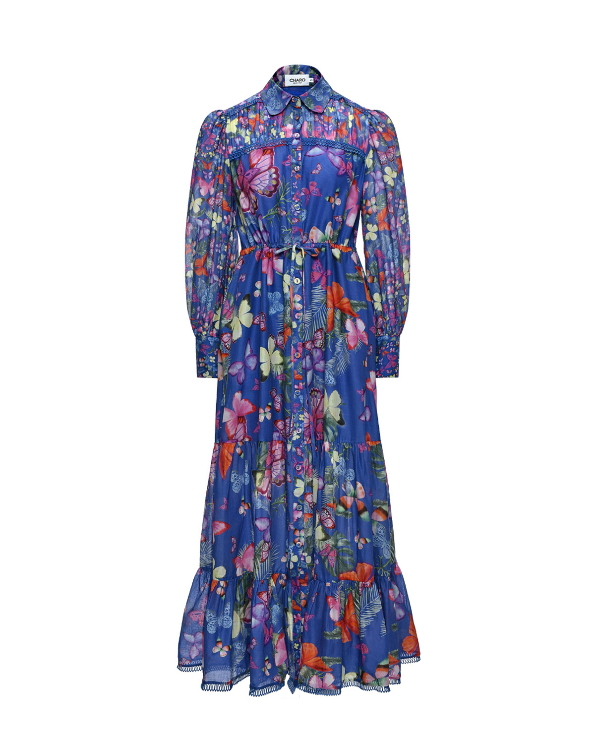 Платье с принтом "бабочки", синее Charo Ruiz, размер 46, цвет нет цвета