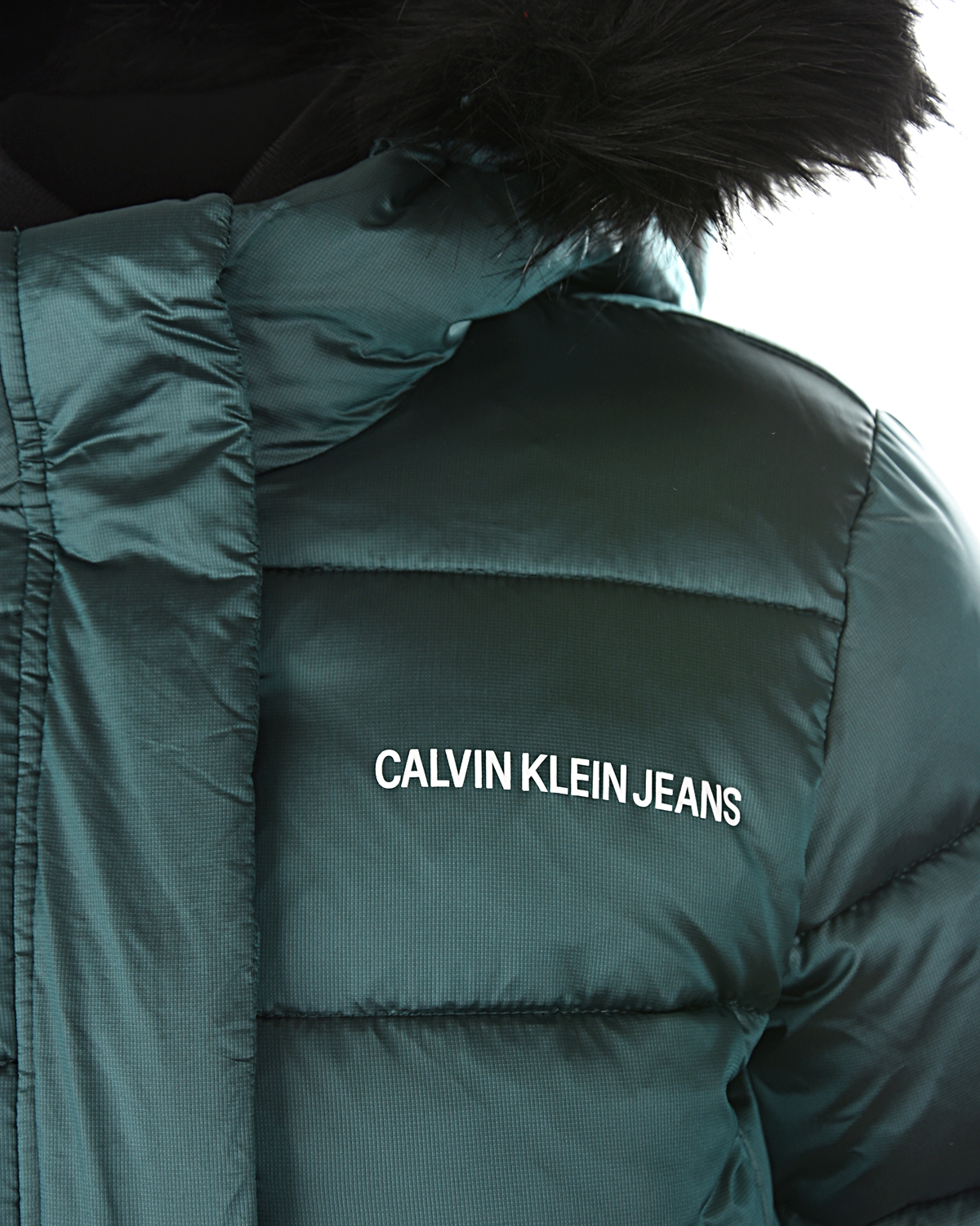 Синяя куртка с отделкой из эко-меха Calvin Klein детская, размер 176, цвет синий - фото 3