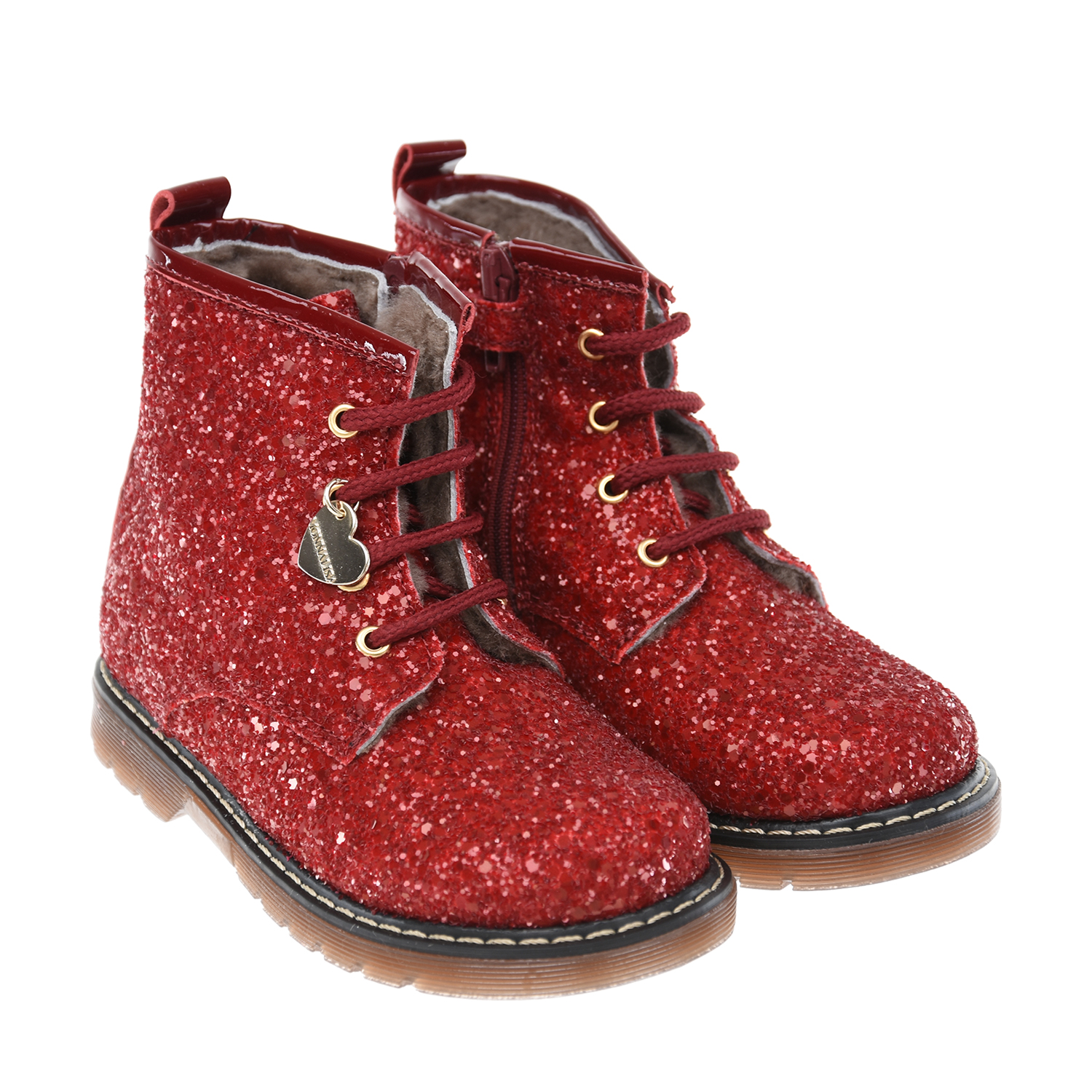 

Ботинки из кожи с глиттером Monnalisa детские, Красный, Ботинки из кожи с глиттером Monnalisa детские