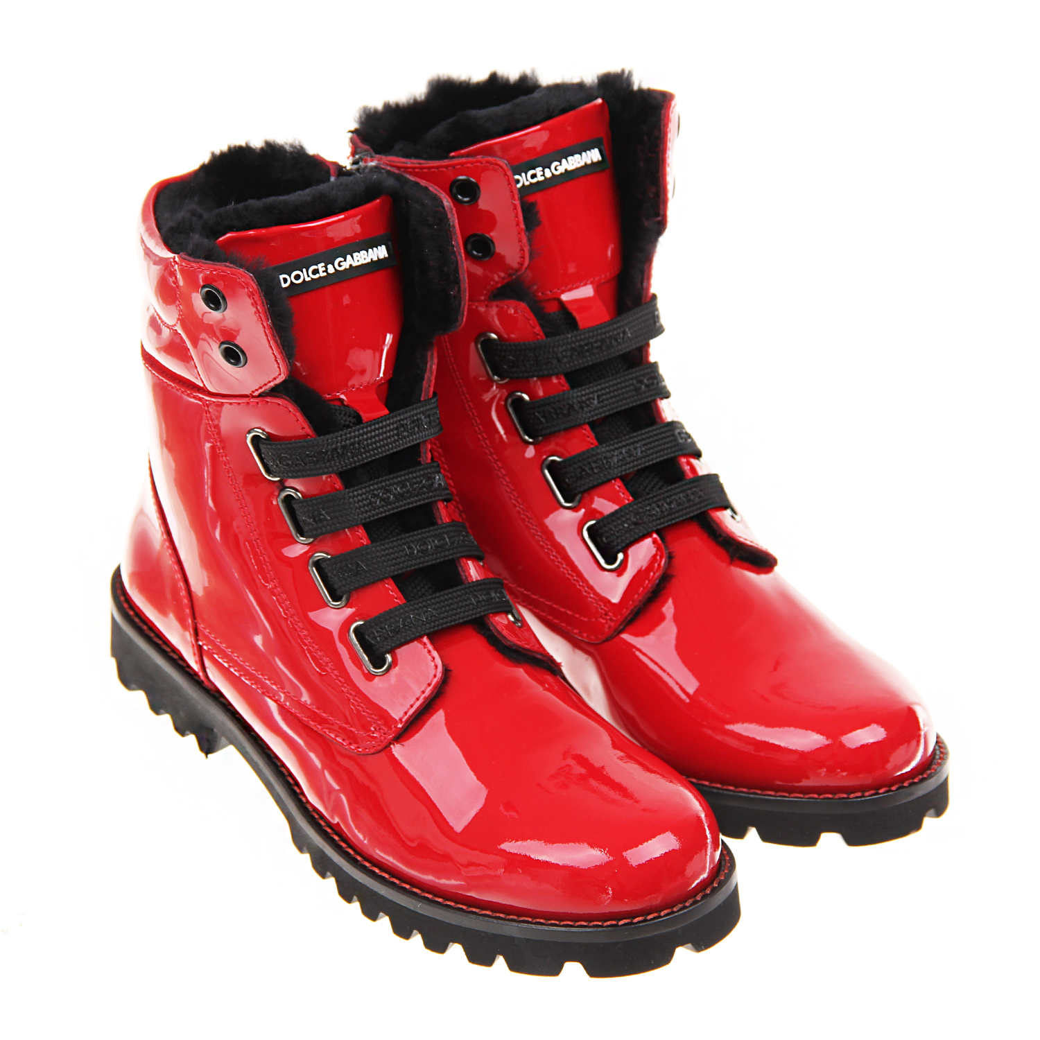 Красные лакированные ботинки с подкладкой из меха Dolce&Gabbana