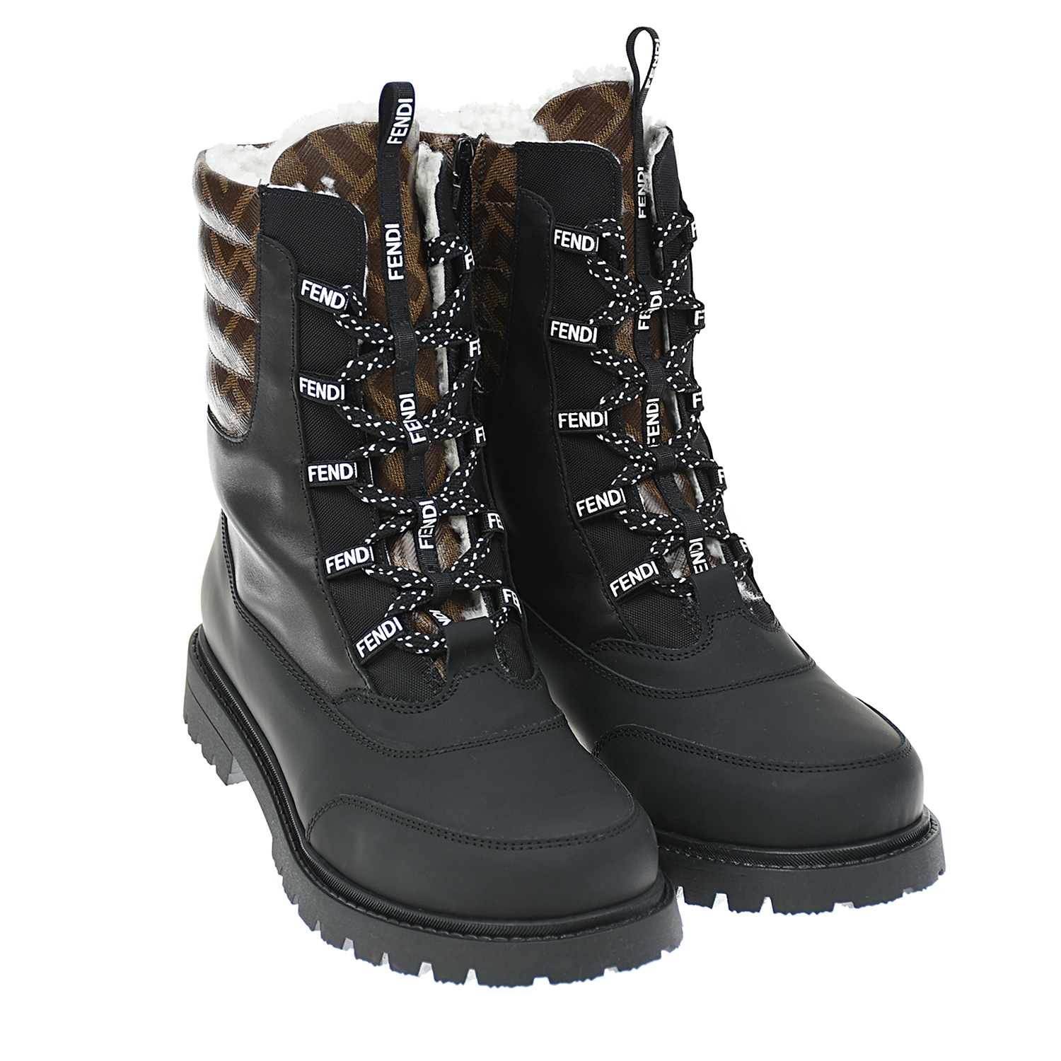 

Черные высокие ботинки с коричневыми вставками Fendi, Черный, Черные высокие ботинки с коричневыми вставками Fendi