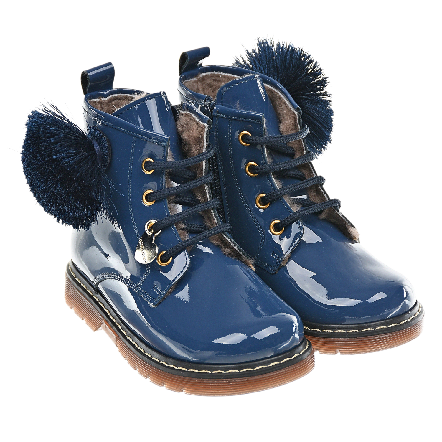 Синие ботинки с помпонами Monnalisa детские, размер 23, цвет синий - фото 1