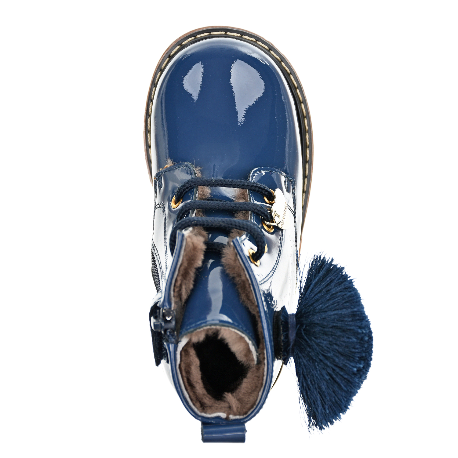 Синие ботинки с помпонами Monnalisa детские, размер 23, цвет синий - фото 5