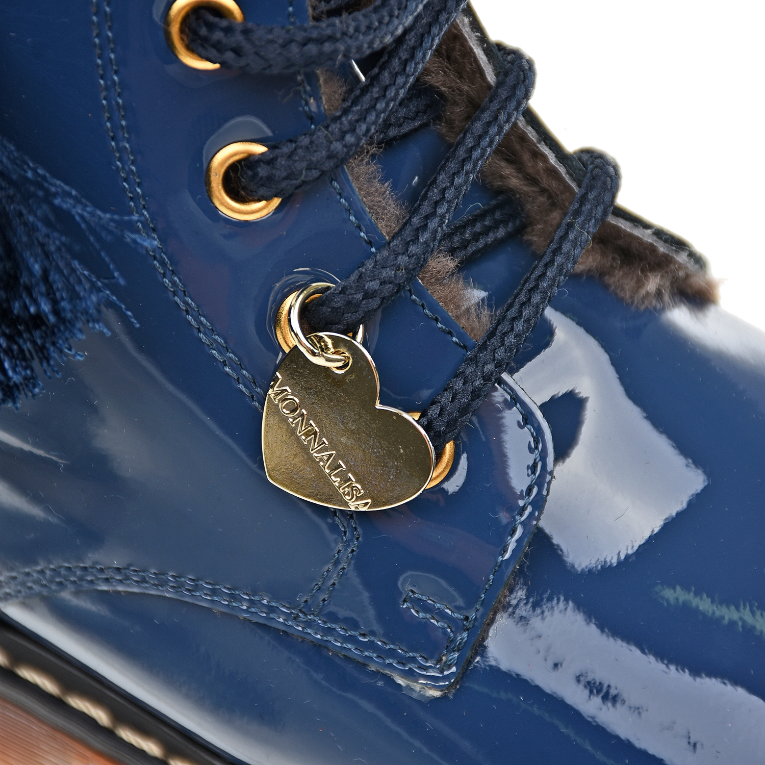 Синие ботинки с помпонами Monnalisa детские, размер 23, цвет синий - фото 7