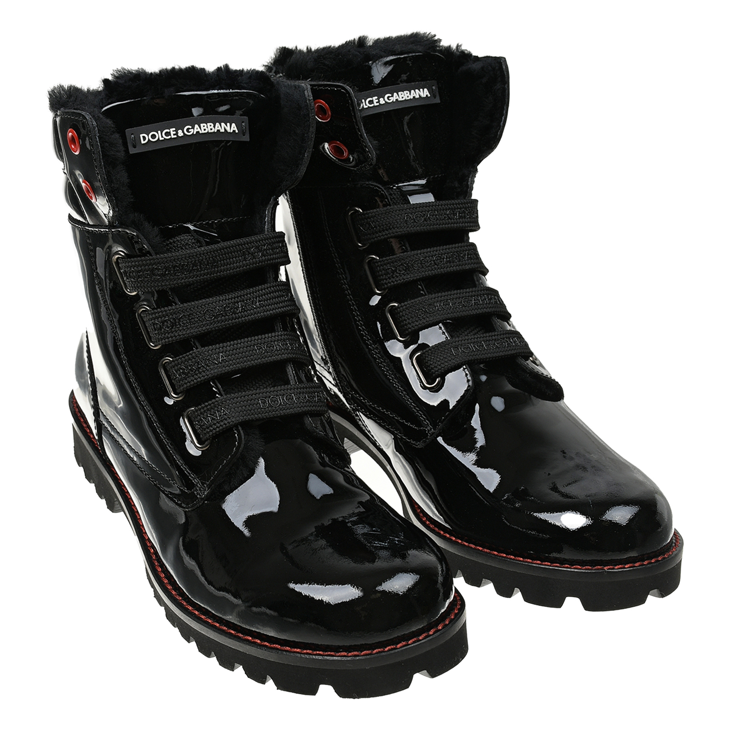 Лаковые ботинки с меховой подкладкой Dolce&Gabbana детские, размер 30, цвет черный