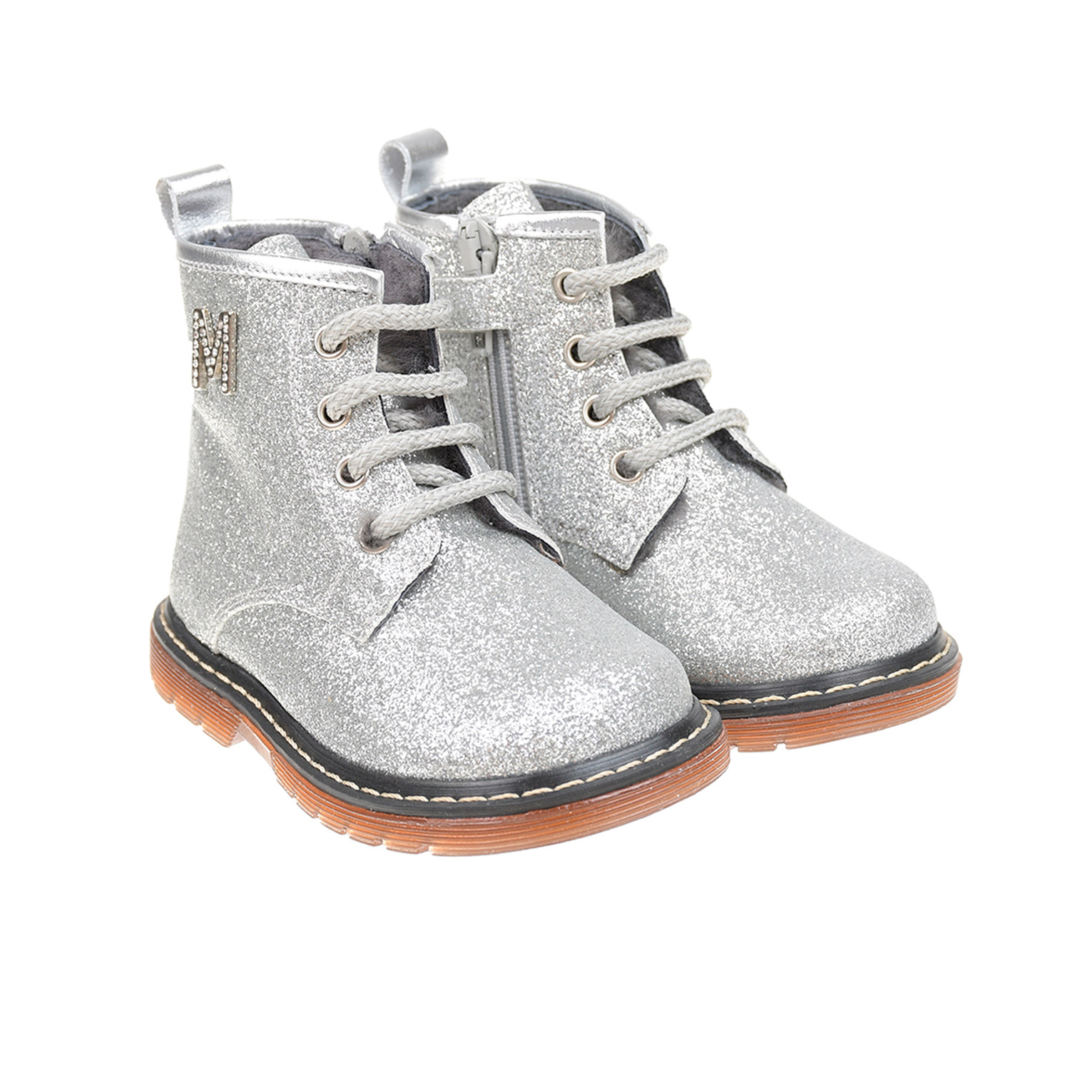 Серебристые ботинки со стразами Monnalisa детские, размер 20, цвет серебристый - фото 1