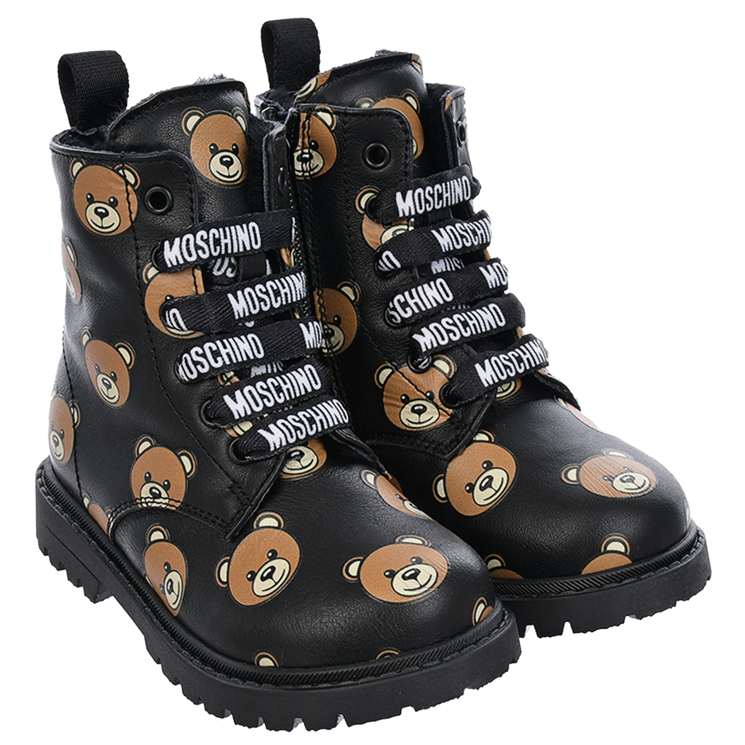 Ботинки со сплошным принтом "медвежата" Moschino детские, размер 23, цвет черный