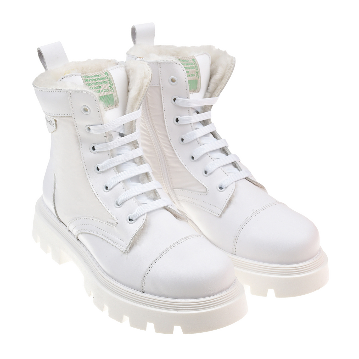 Белые кожаные ботинки с меховой подкладкой Rondinella детские, размер 36, цвет белый