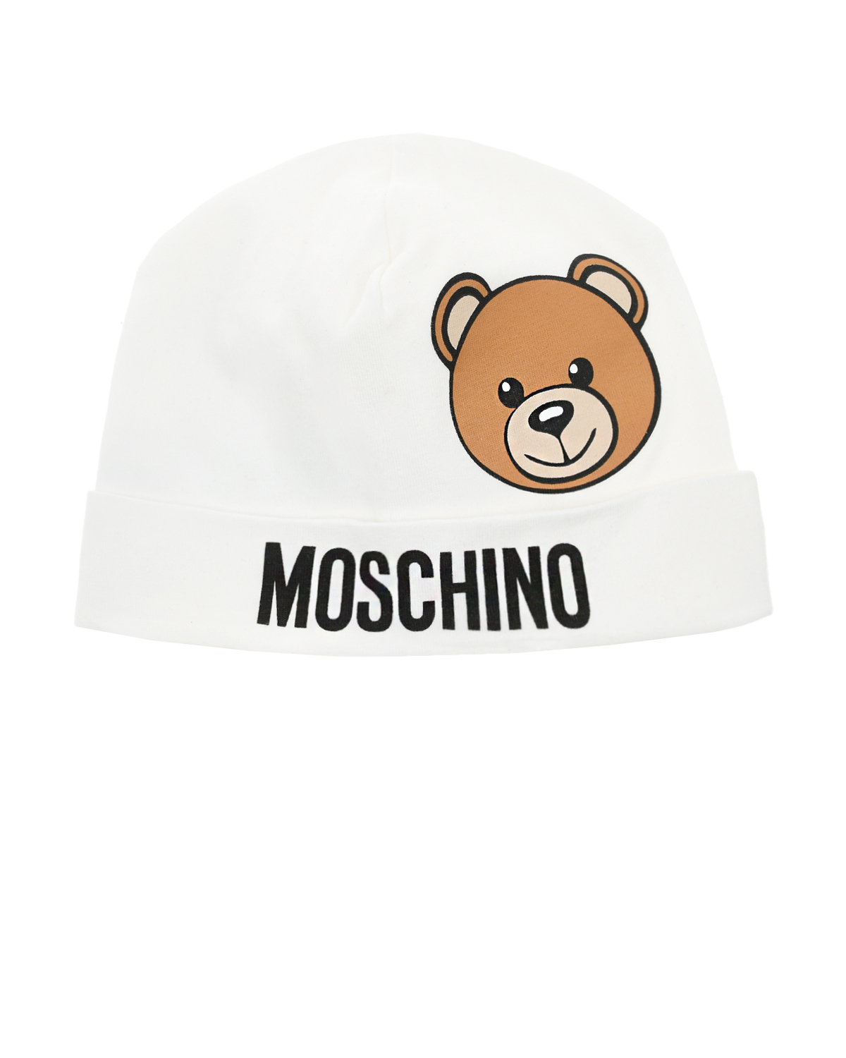 Белая трикотажная шапка с принтом и логотипом Moschino детская