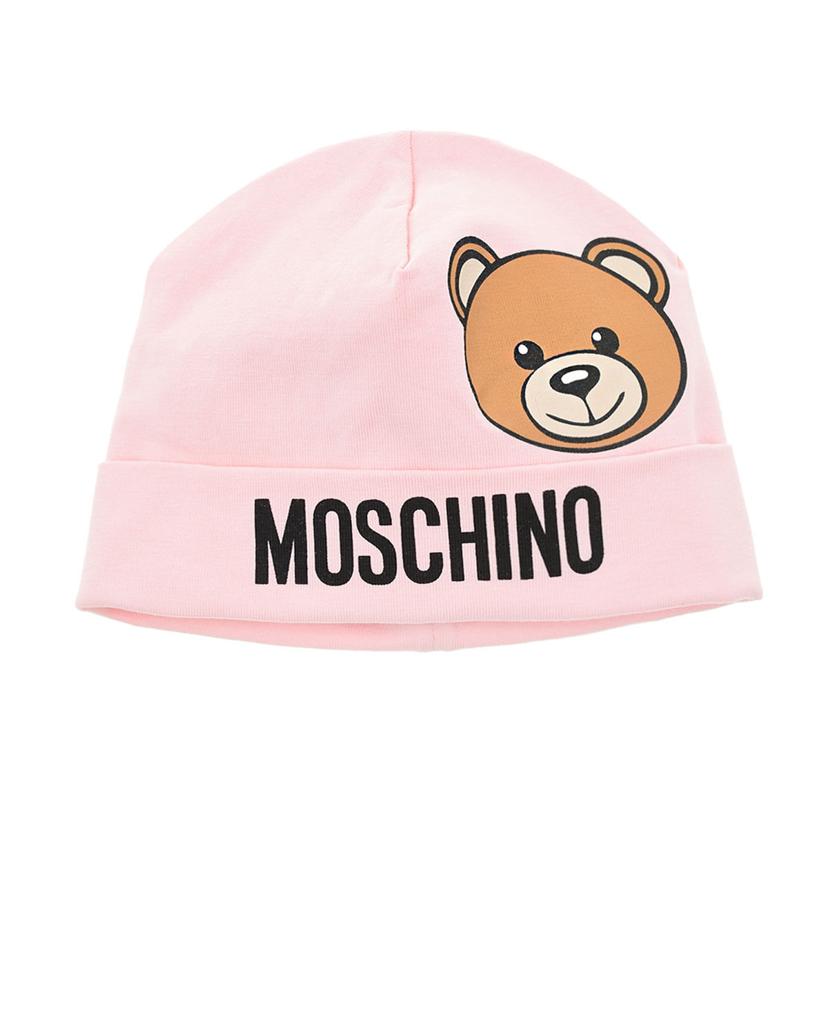 

Розовая трикотажная шапка с принтом и логотипом Moschino детская, Розовый, Розовая трикотажная шапка с принтом и логотипом Moschino детская