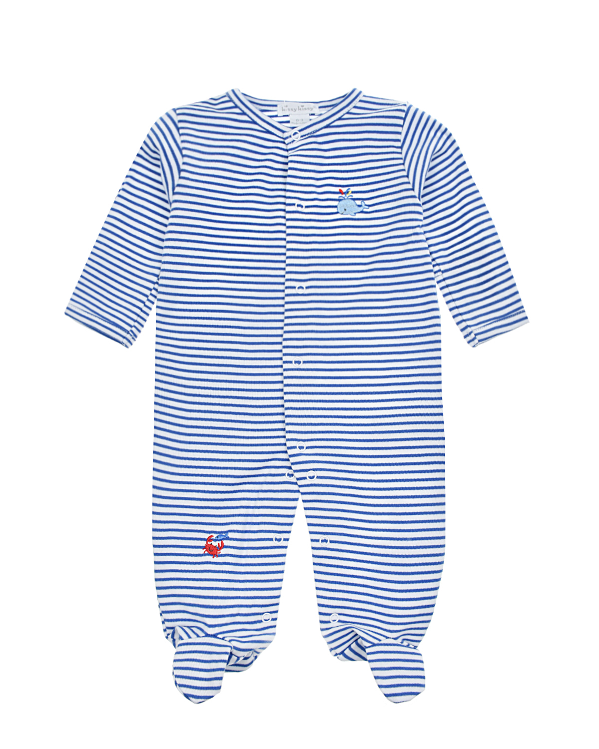 Комбинезон в бело-голубую полоску с вышивкой Kissy Kissy детский, размер 50, цвет голубой - фото 1