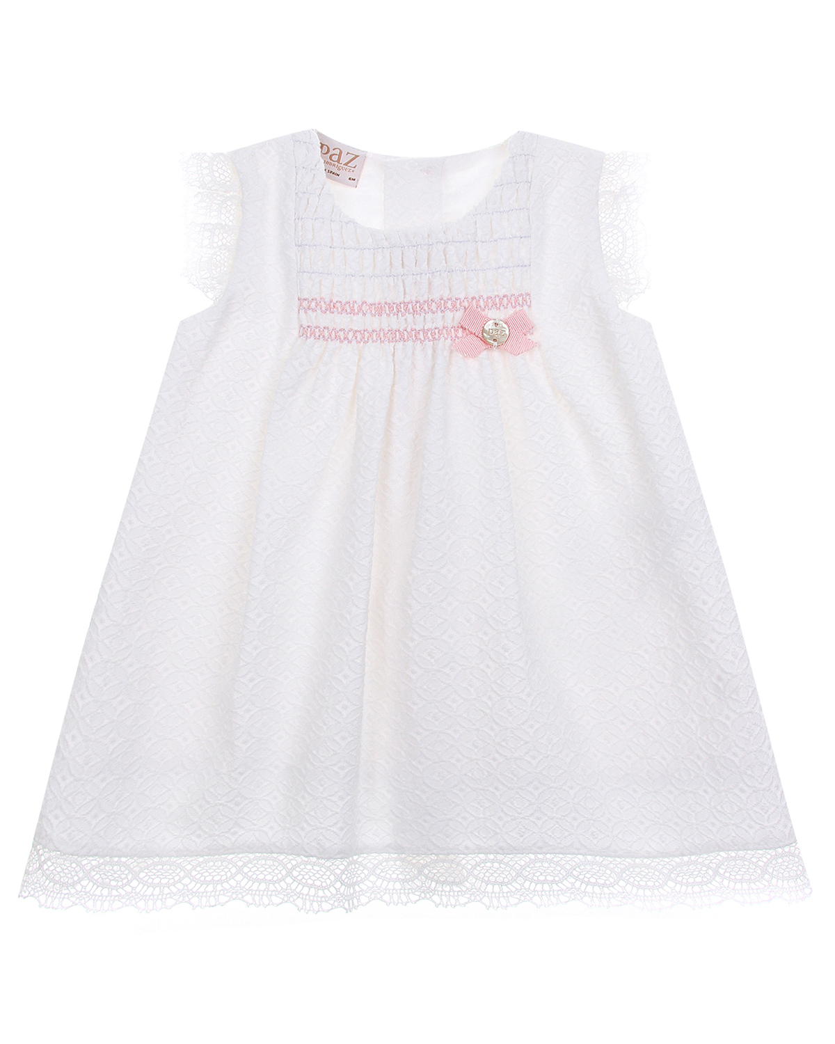Белое платье с розовым бантом Paz Rodriguez детское, размер 62, цвет белый - фото 1