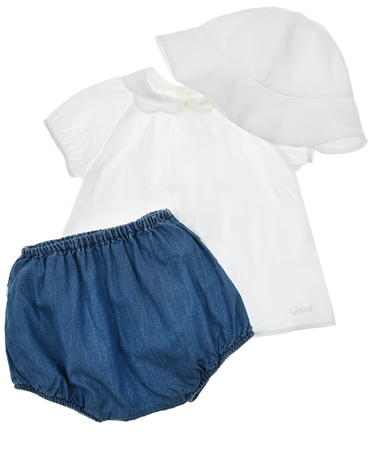 Бело-голубой подарочный набор (блуза, шорты, панама) Chloe детское, размер 68, цвет мультиколор