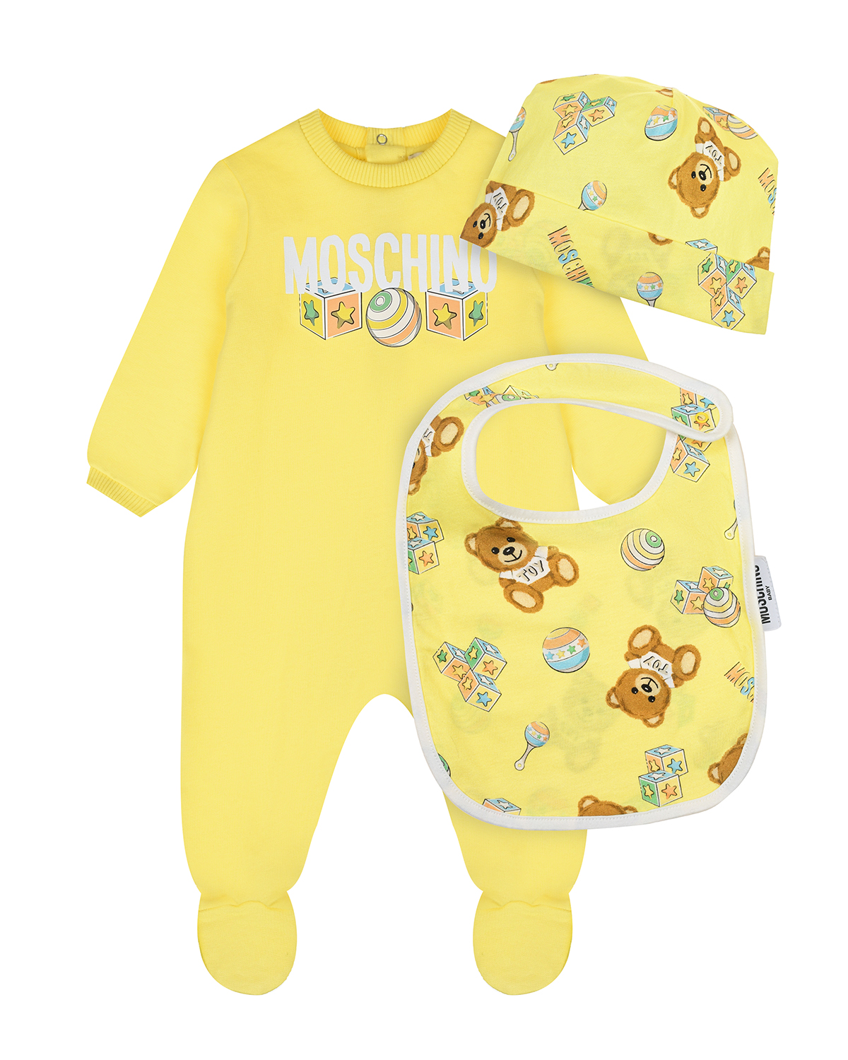 Комплект: комбинезон, слюнявчик и шапка, желтый Moschino комплект футболка и шорты moschino