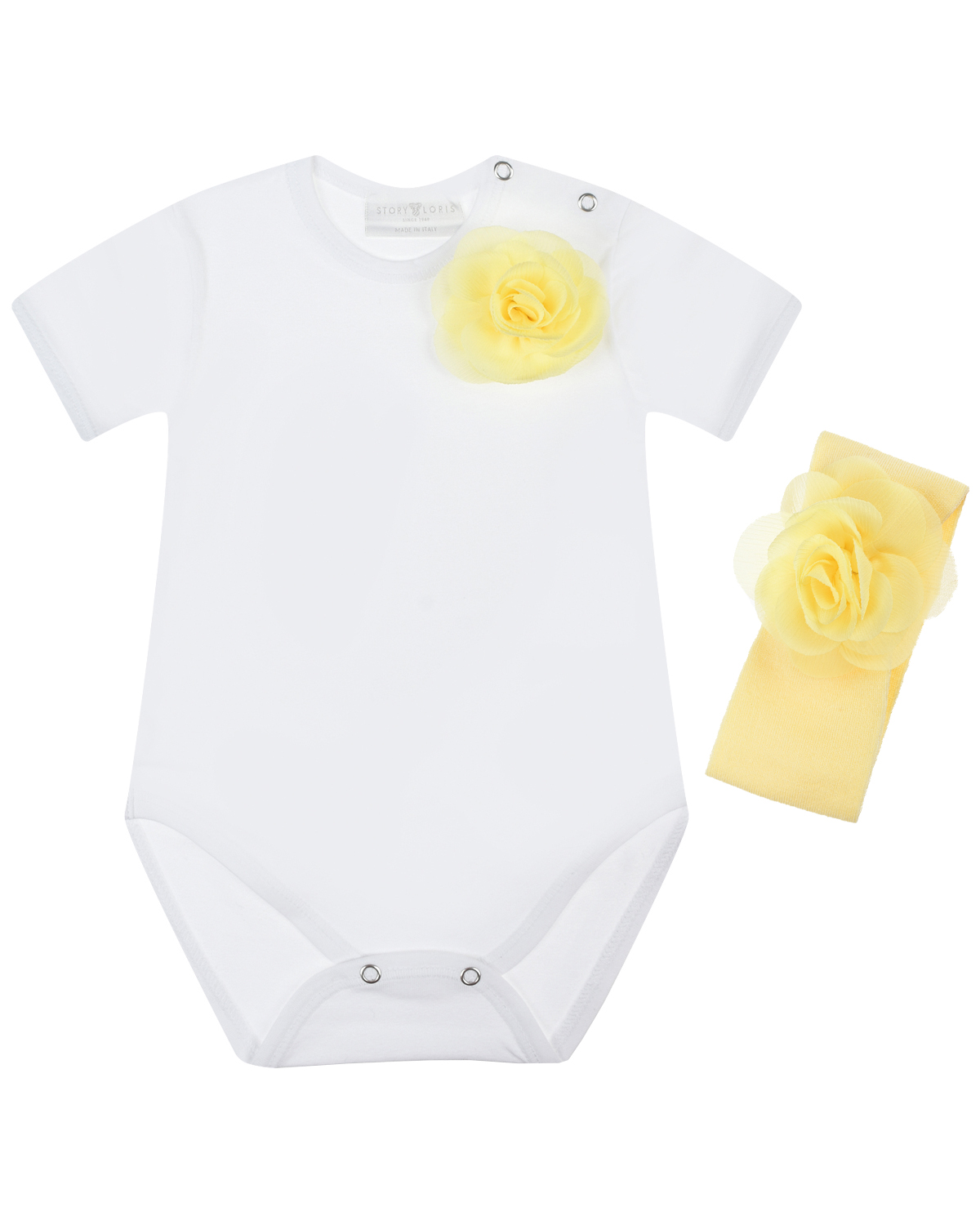 Подарочный набор: боди и повязка, бело-желтый Story Loris, размер 68, цвет мультиколор